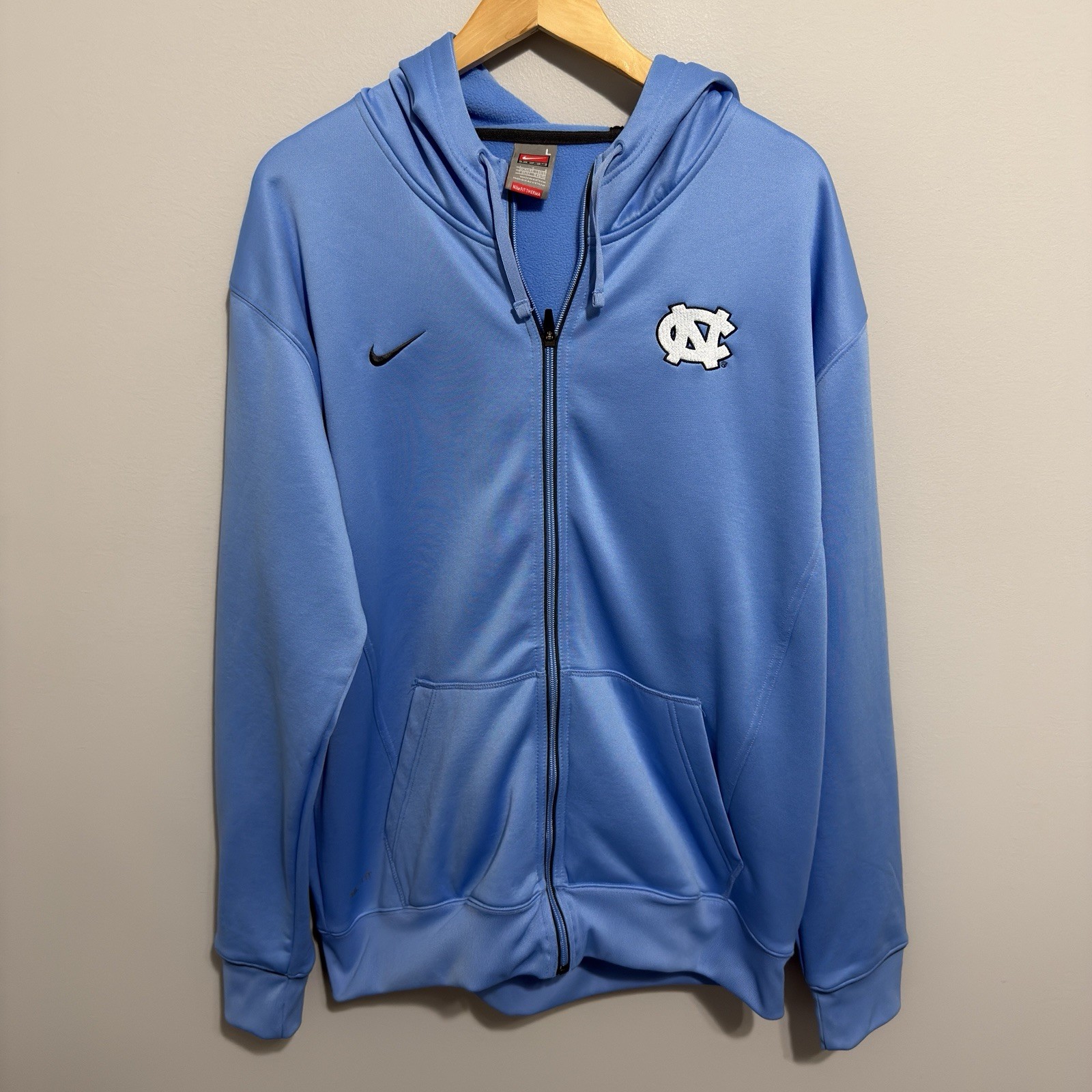 Vintage Nike Team UNC Tar Heels Full Zip Hoodie Mens Size Large
