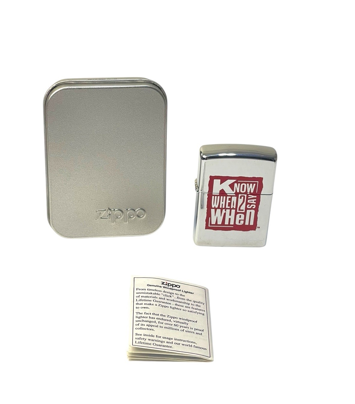 Vintage 1996 Know When 2 Say When Zippo Lighter NEW With Box USA