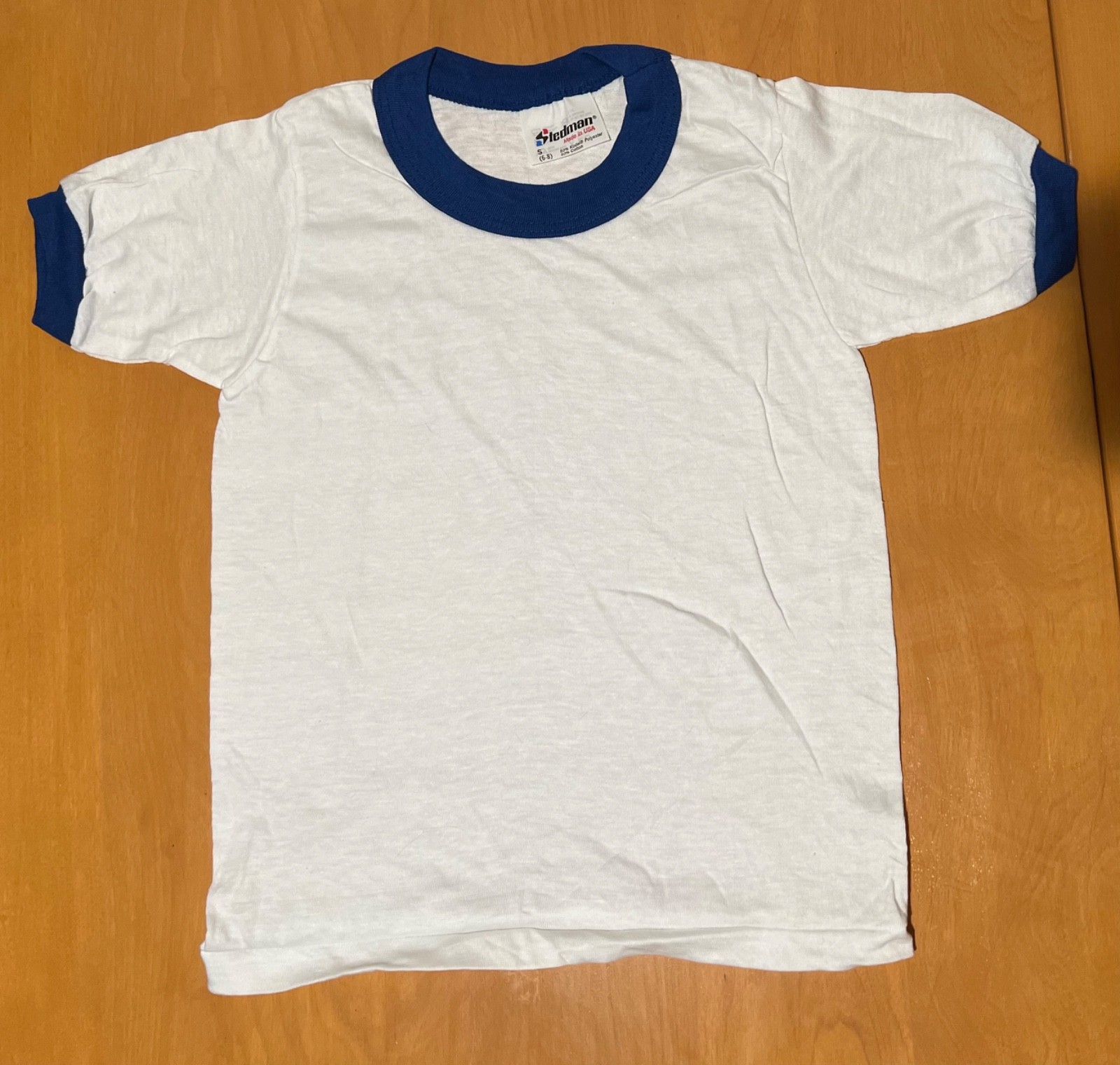 S 6-8 Vtg 1980s Steadman T Shirt NOS Single Stitch Blank Blue Ringer Dead Stock S 6-8 Vtg 1980s Steadman T Shirt NOS Single Stitch Blank Blue Ringer Dead Stock