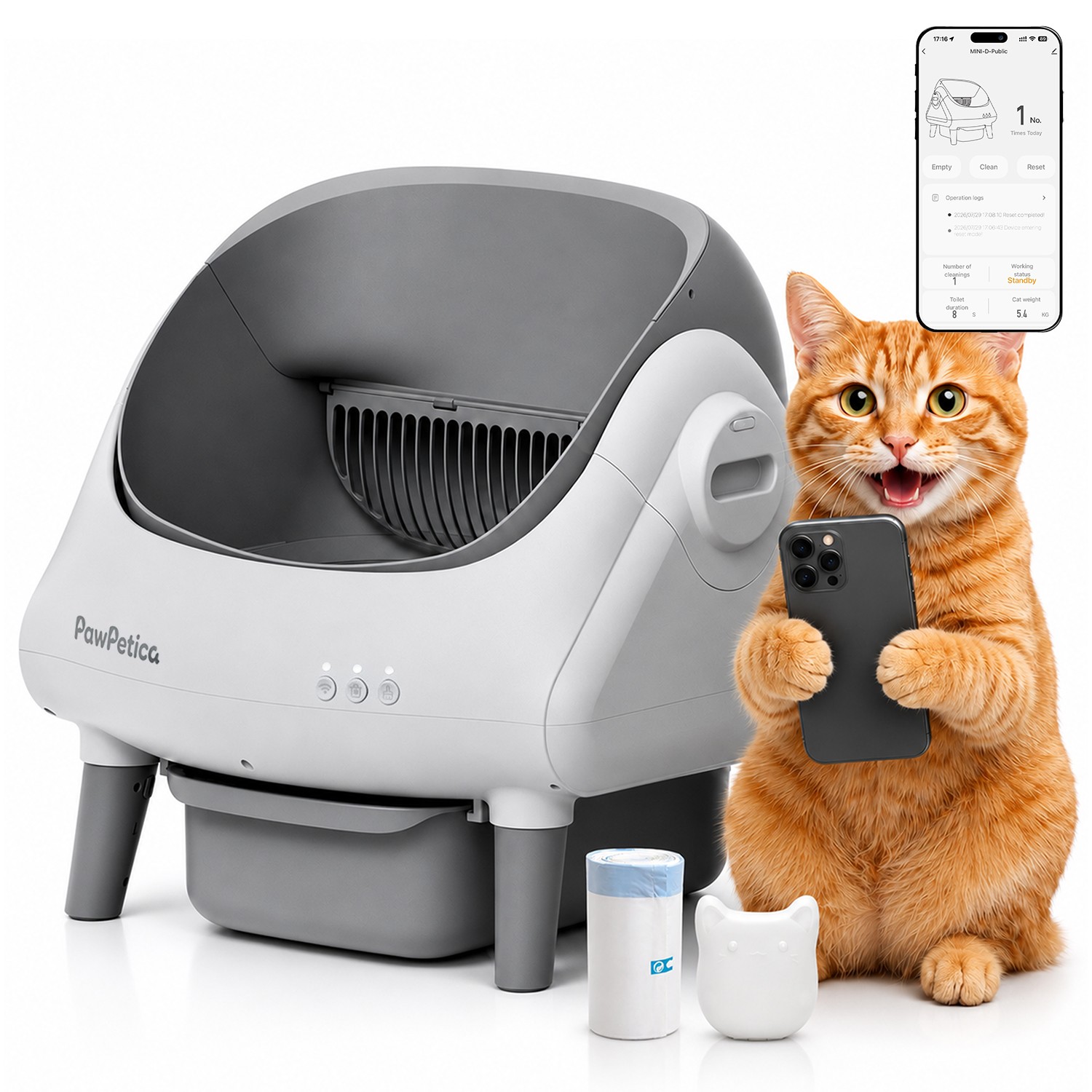 PawPetica Self Cleaning Kitty Litter Box with Removable and Washable Liner Gray