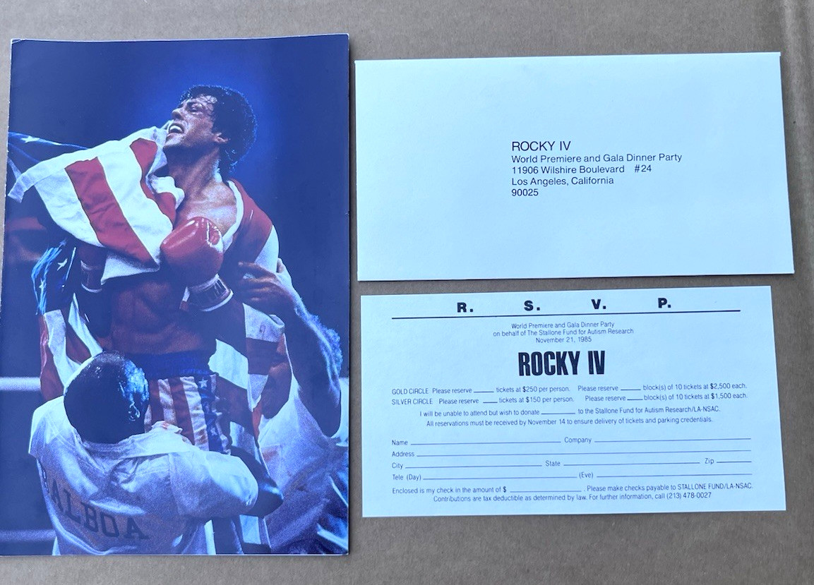 Rare 1985 Rocky IV 4 Movie World Premiere & Gala Invitation Autism Fundraiser