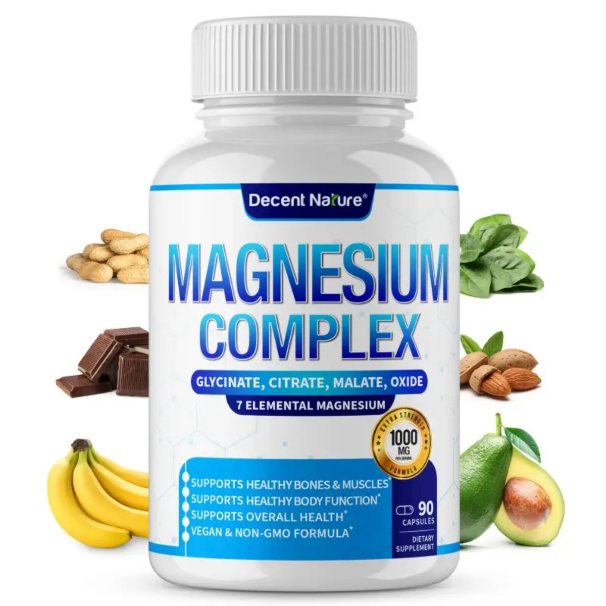 Decent Nature 7-in-1 Magnesium Complex 1000mg, 90ct Vegan Pills