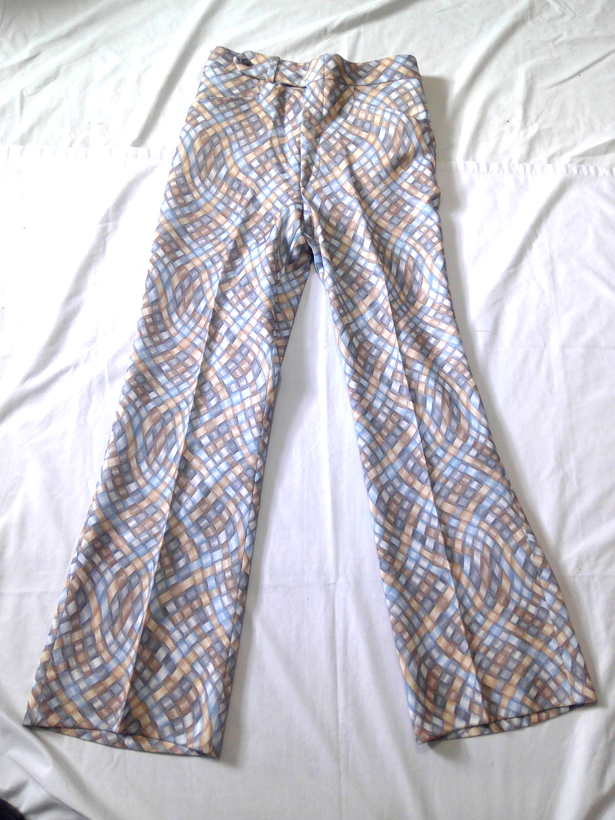True Vtg 70\'s Disco Funky Pattern JAYMAR SANSABELT No Belt FLARE leg Pants 30x30