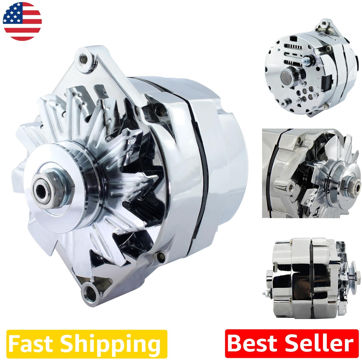 Durable 100A Chrome GM Alternator Self-Exciting High Output 1