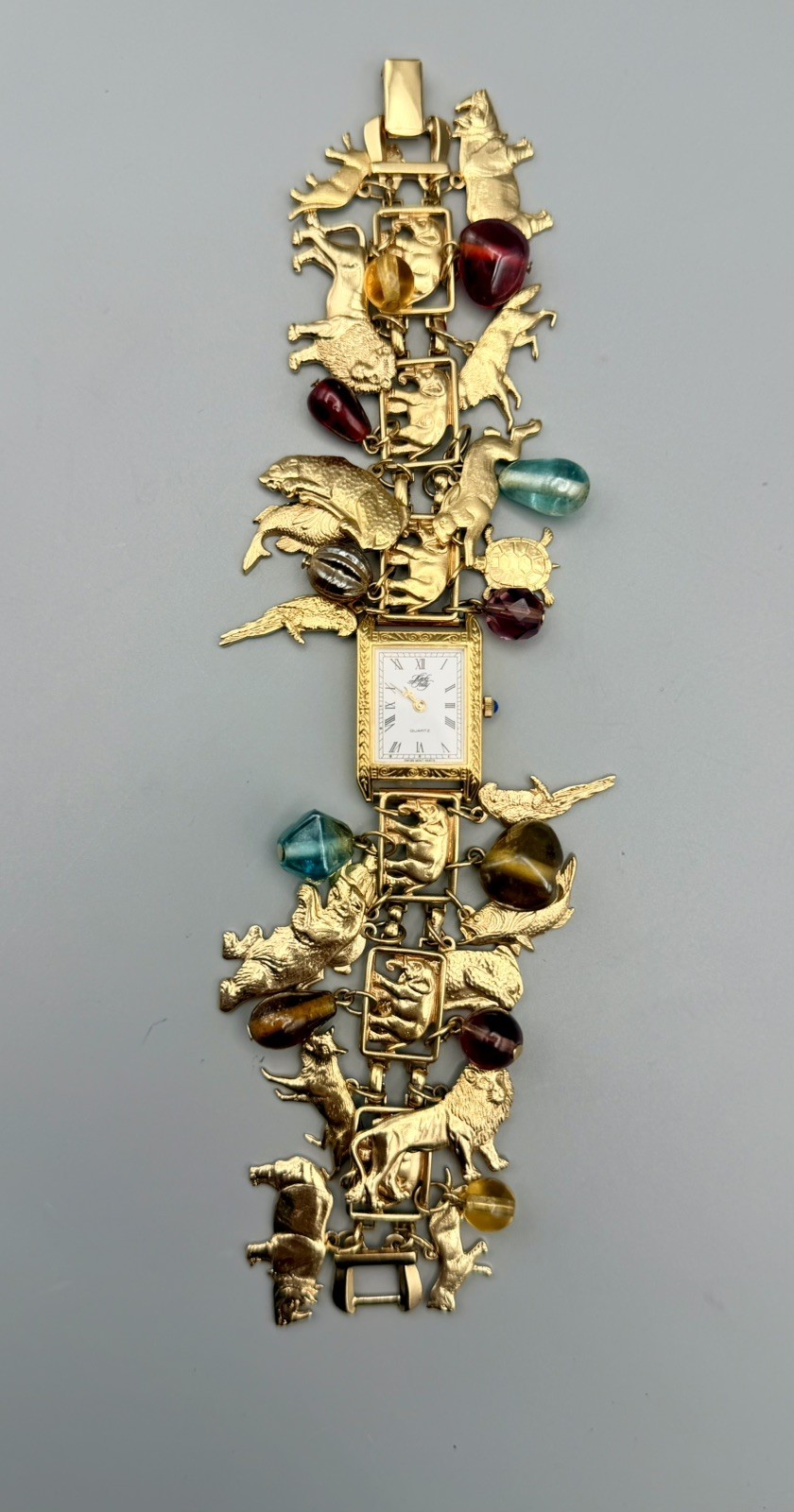 Vintage Kirk Folly Watch Gold Tone Charms Zoo Animals Noah’s Ark 