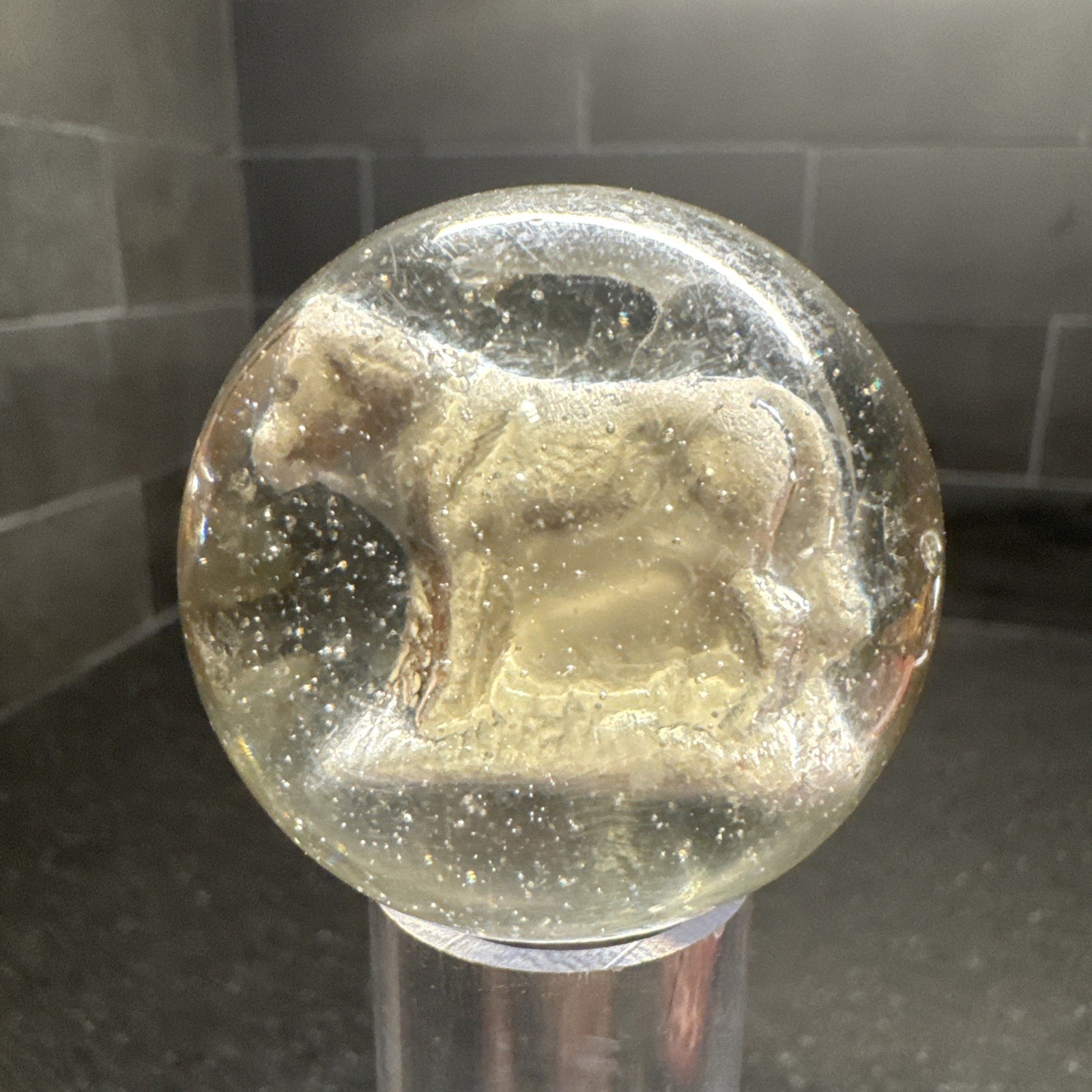 ANTIQUE VINTAGE GERMAN SULPHIDE SULFIDE GLASS MARBLE with COW, CALF, MULE? 1.75\ ANTIQUE VINTAGE GERMAN SULPHIDE SULFIDE GLASS MARBLE with COW, CALF, MULE? 1.75\