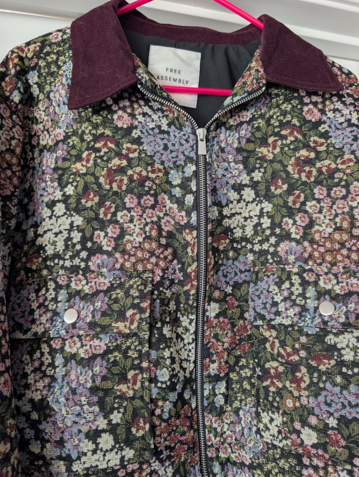 Free Assembly Women\'s Floral Cropped Full Zip Lined Jacket Multicolor L