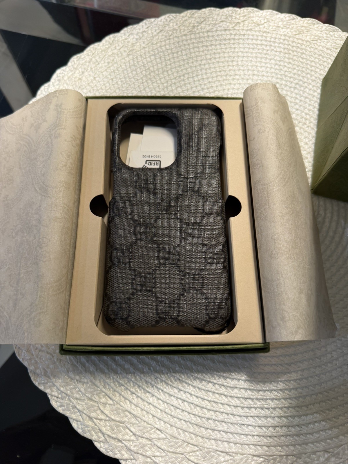 NWT Authentic Gucci Ophidia GG Supreme iPhone 15 Pro Case Grey/Black