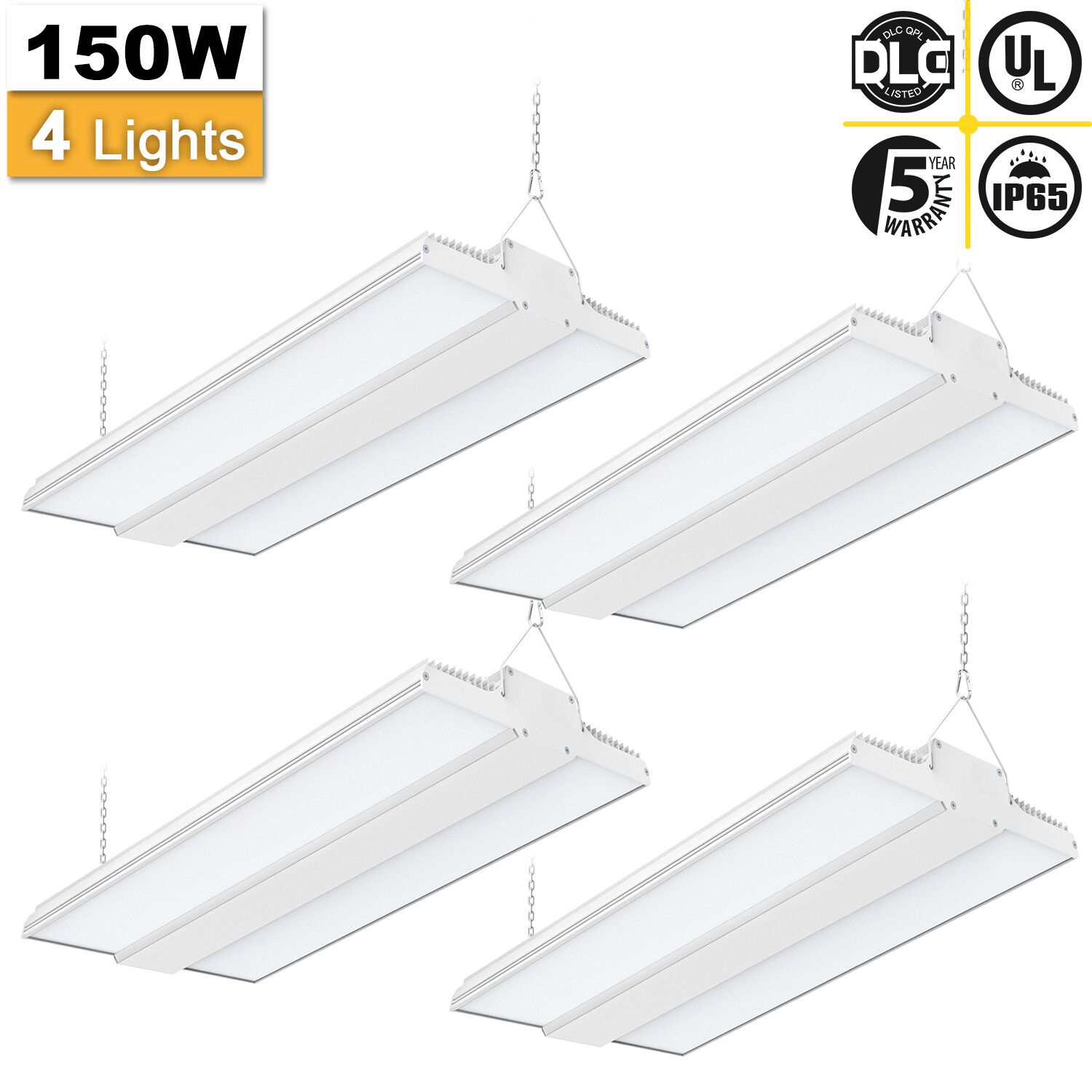 4-Pack 150W LED Linear High Bay Light 22500LM UL Listed Commercial Shop Lights