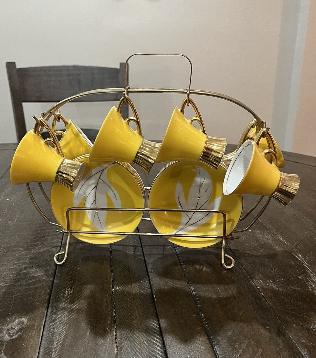 Vintage Napco Tea Set Yellow Gold Rack Leaf Saucer 4ZD-5415 Porcelain Set Of 6 Vintage Napco Tea Set Yellow Gold Rack Leaf Saucer 4ZD-5415 Porcelain Set Of 6