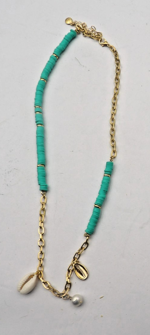 Mayamar (24K Gold Plated) Turquoise Bead Stone Heart Necklace 18\