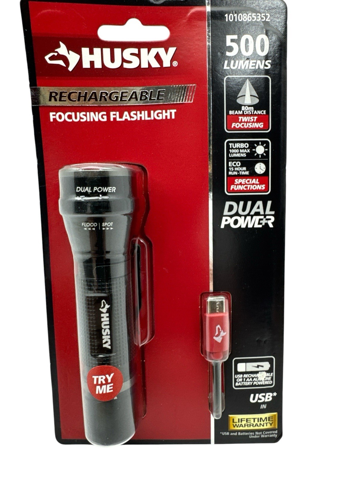 Husky 500-Lumens Dual Power Focusing 6 modes Flashlight rechargeable 1010865352 Husky 500-Lumens Dual Power Focusing 6 modes Flashlight rechargeable 1010865352