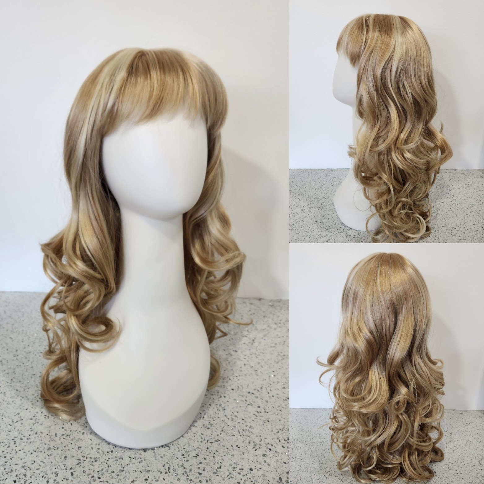 Carlotta #24B-H613 Mixed Blonde Long Wig Soft Waves Curls Center Part Bangs