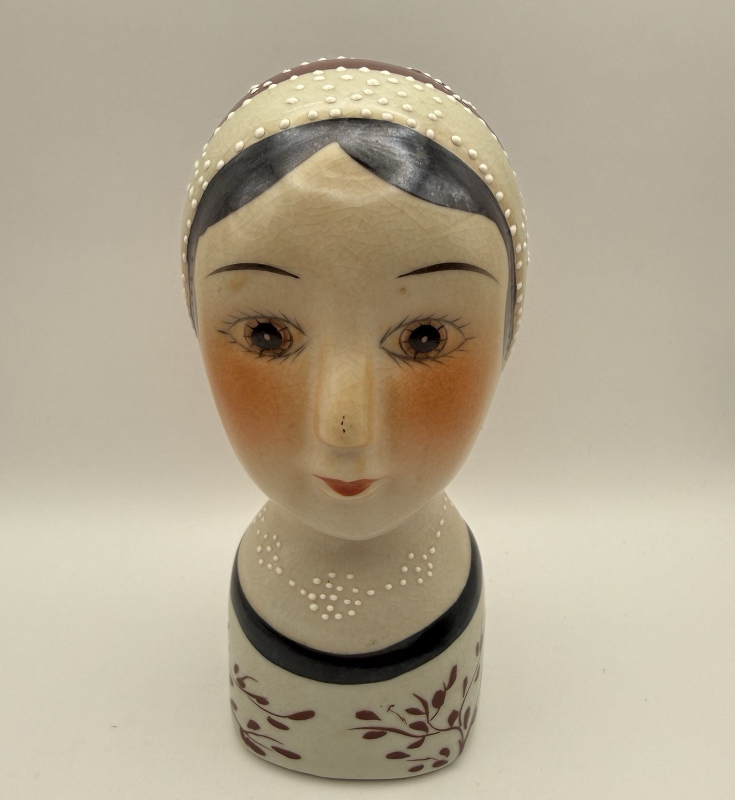 Vintage Gemma Taccogna Style Folk Art Ceramic Lady Head Bust Display 6.5