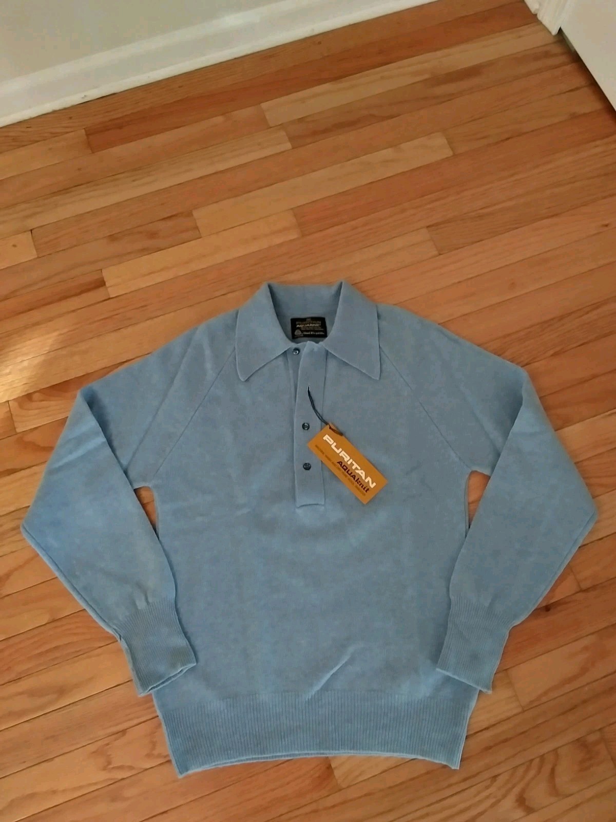Puritan Vintage 1970\'s Aquaknit Lambswool Men\'s Blue Collared Sweater NWT Size M Puritan Vintage 1970\'s Aquaknit Lambswool Men\'s Blue Collared Sweater NWT Size M