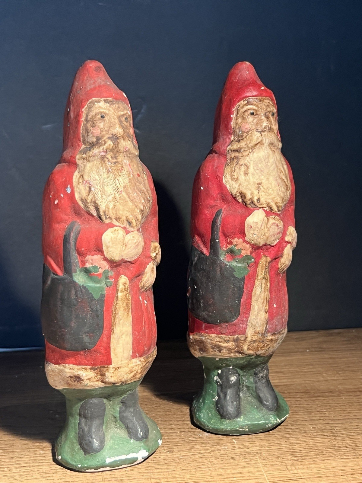 ANTIQUE ? VINTAGE CHALKWARE BELSNICKLE SANTA CLAUS FIGURES 7” LOT OF 2 ANTIQUE ? VINTAGE CHALKWARE BELSNICKLE SANTA CLAUS FIGURES 7” LOT OF 2