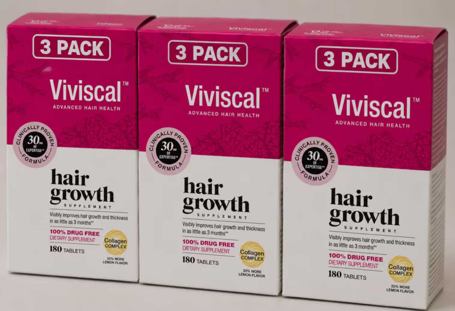 New Box 3 PACK Viviscal Hair Growth Supplements Women Thicker Fuller Hair 180 TB