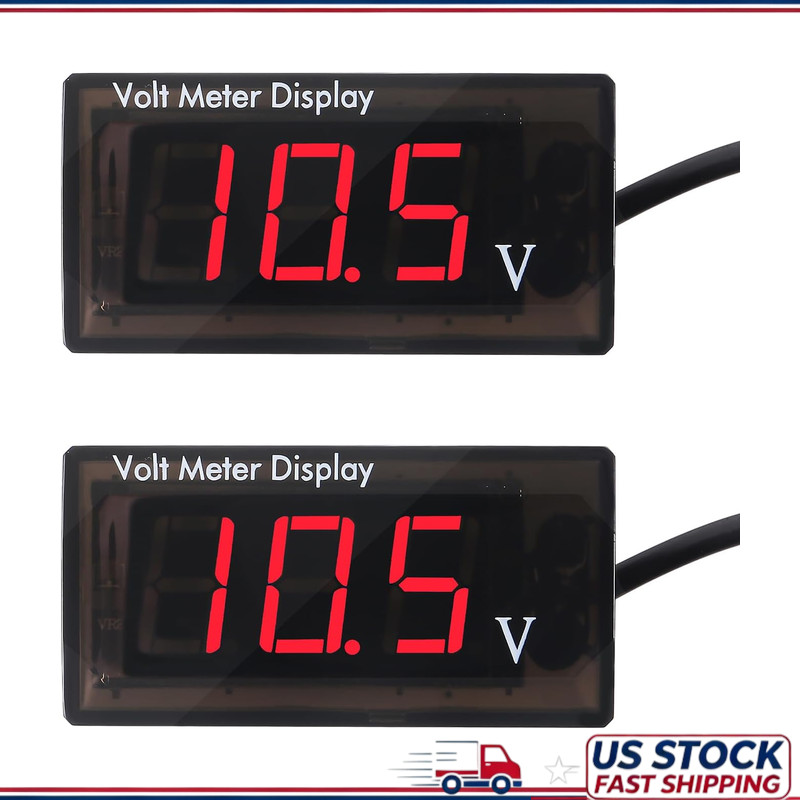 2PCS DC 12V Digital Voltmeter Gauge, 5-28V Waterproof LED Display MotoColor: Red