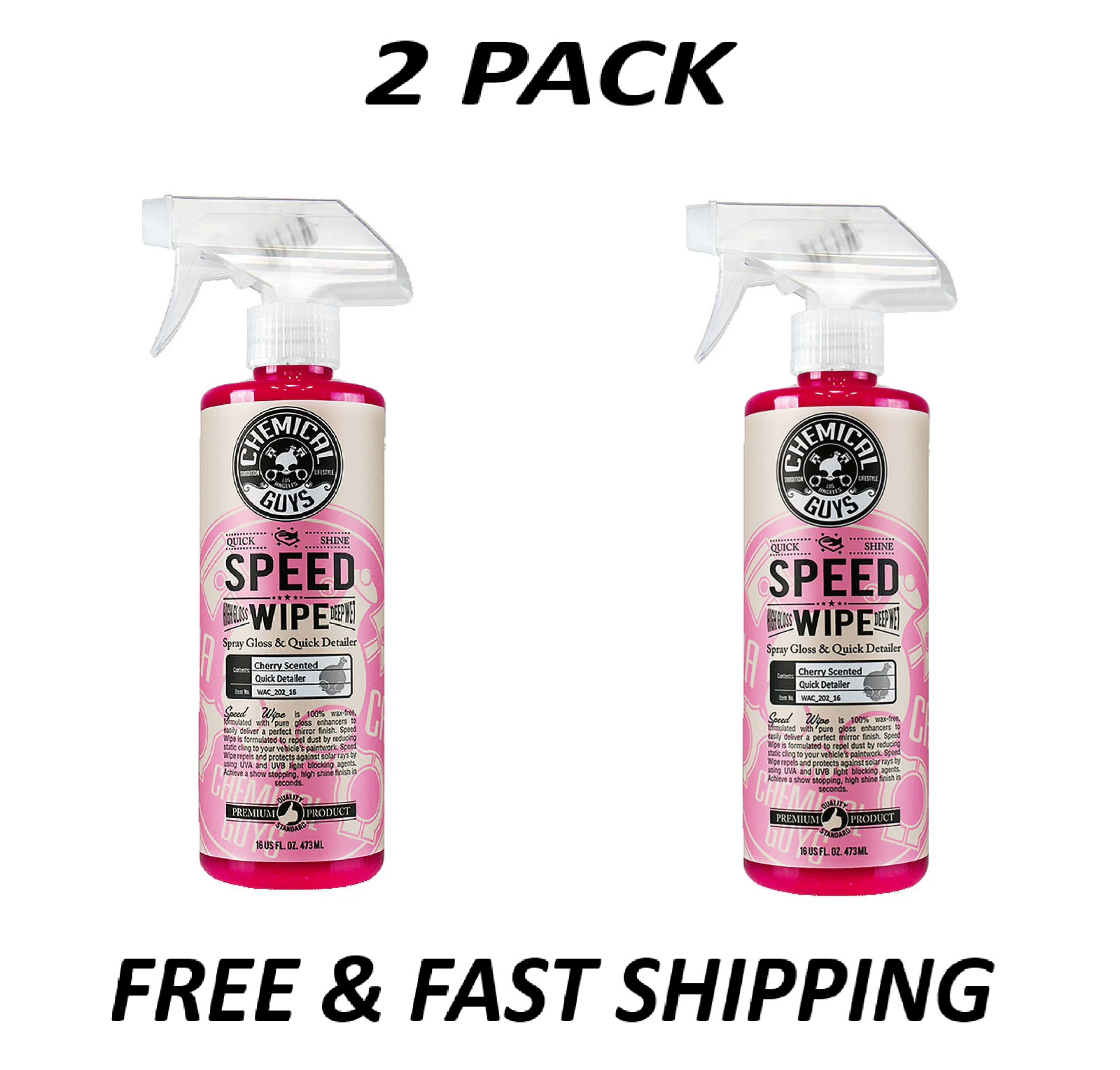 (2 Pack) Chemical Guys Speed Wipe Quick Detailer 16oz Cherry Scent.