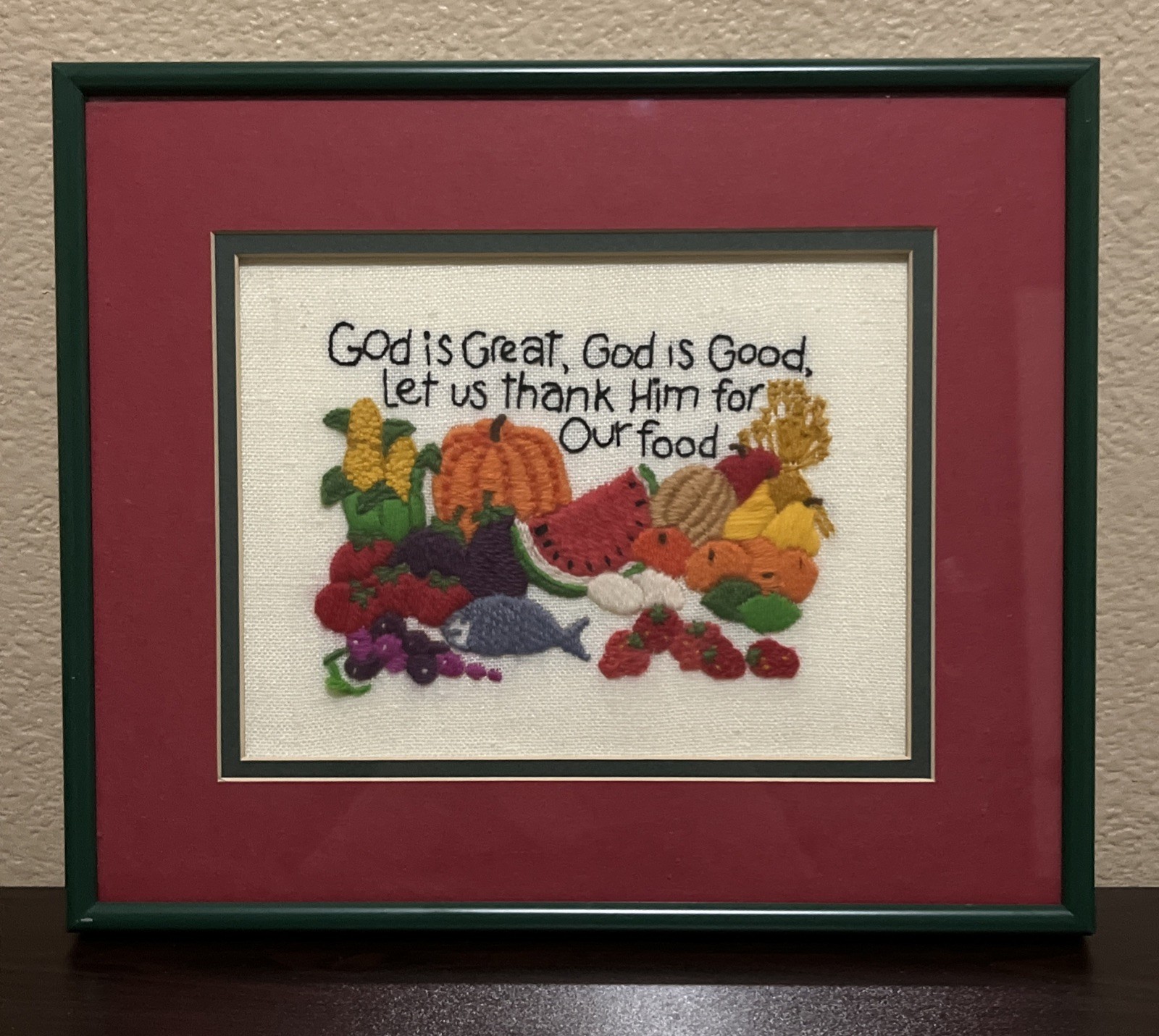 Vtg 1977 Fruit & Veggies Completed Cross Stitch Matted And Framed- God Is Good… Vtg 1977 Fruit & Veggies Completed Cross Stitch Matted And Framed- God Is Good…