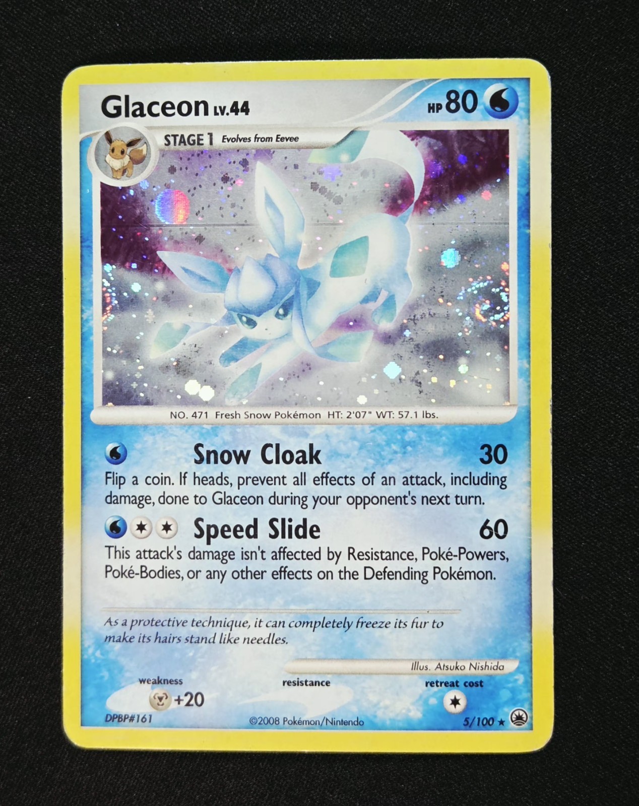 Glaceon 5/100 Swirl Holo Rare Majestic Dawn Diamond & Pearl Pokemon 2008