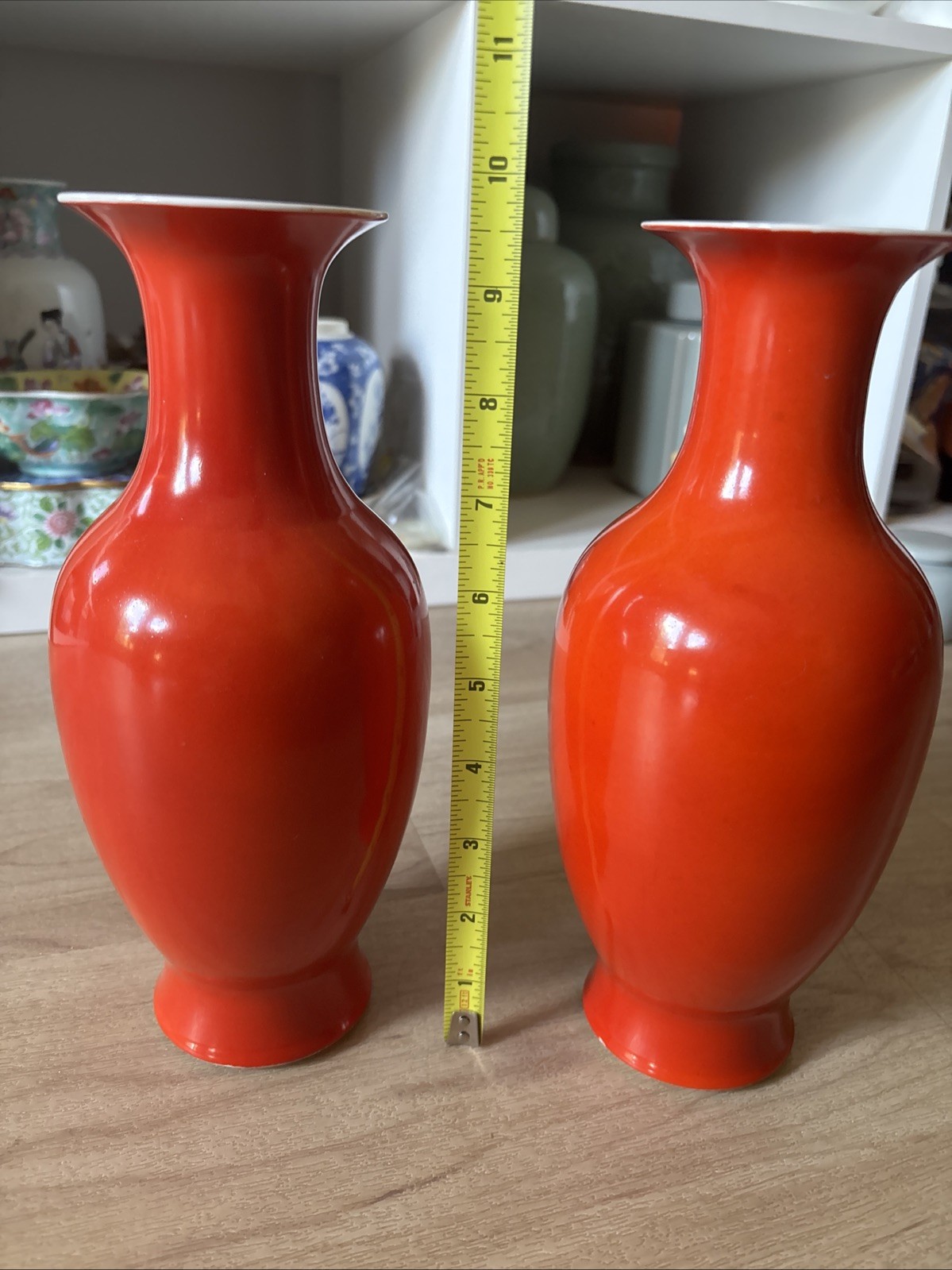 Pair Of Chinese Porcelain Red Vases Qianlong mark Pair Of Chinese Porcelain Red Vases Qianlong mark