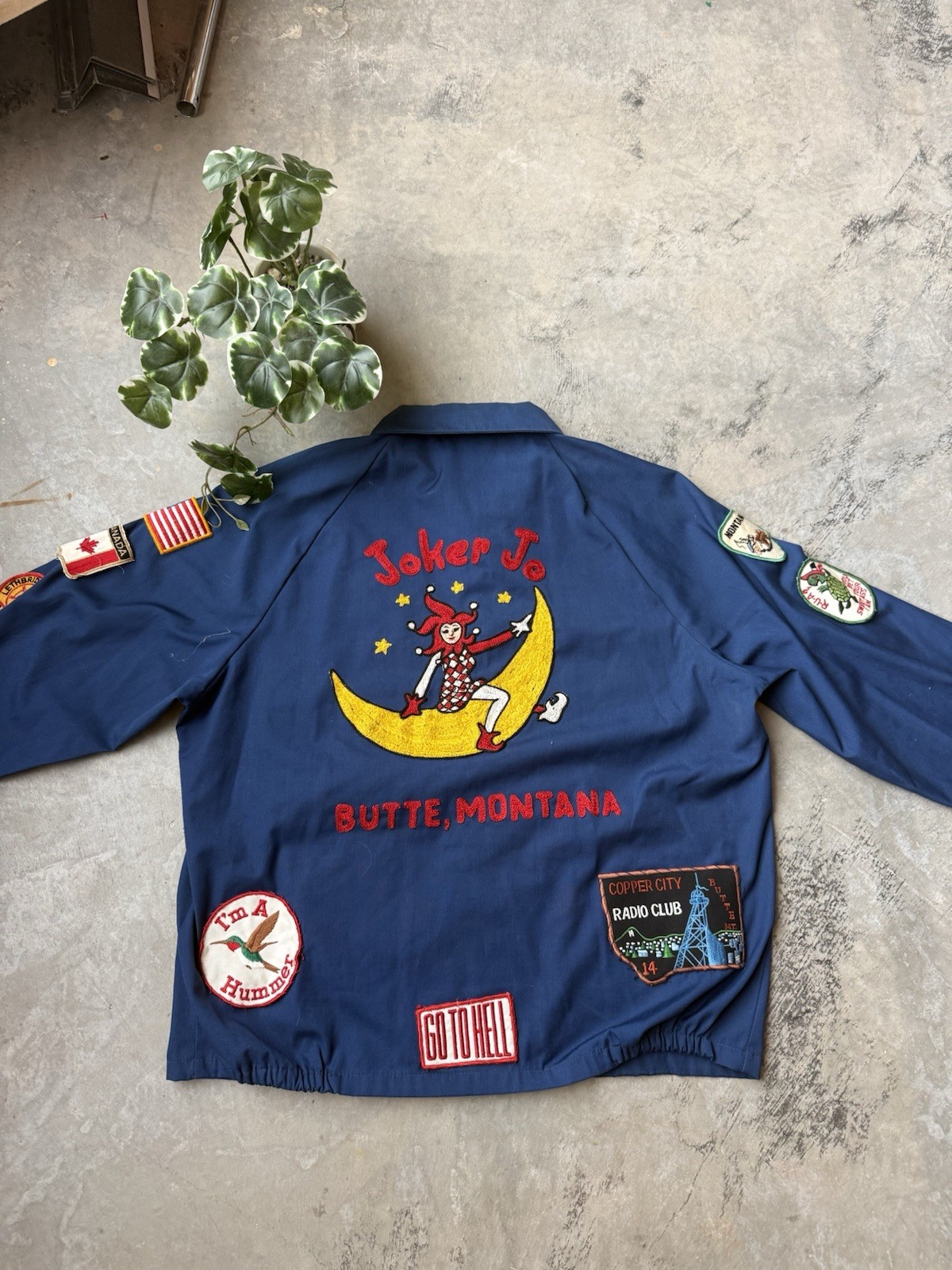 Vintage 60s Sportsmaster jacket with Chain-stitched  jester on a crescent moon