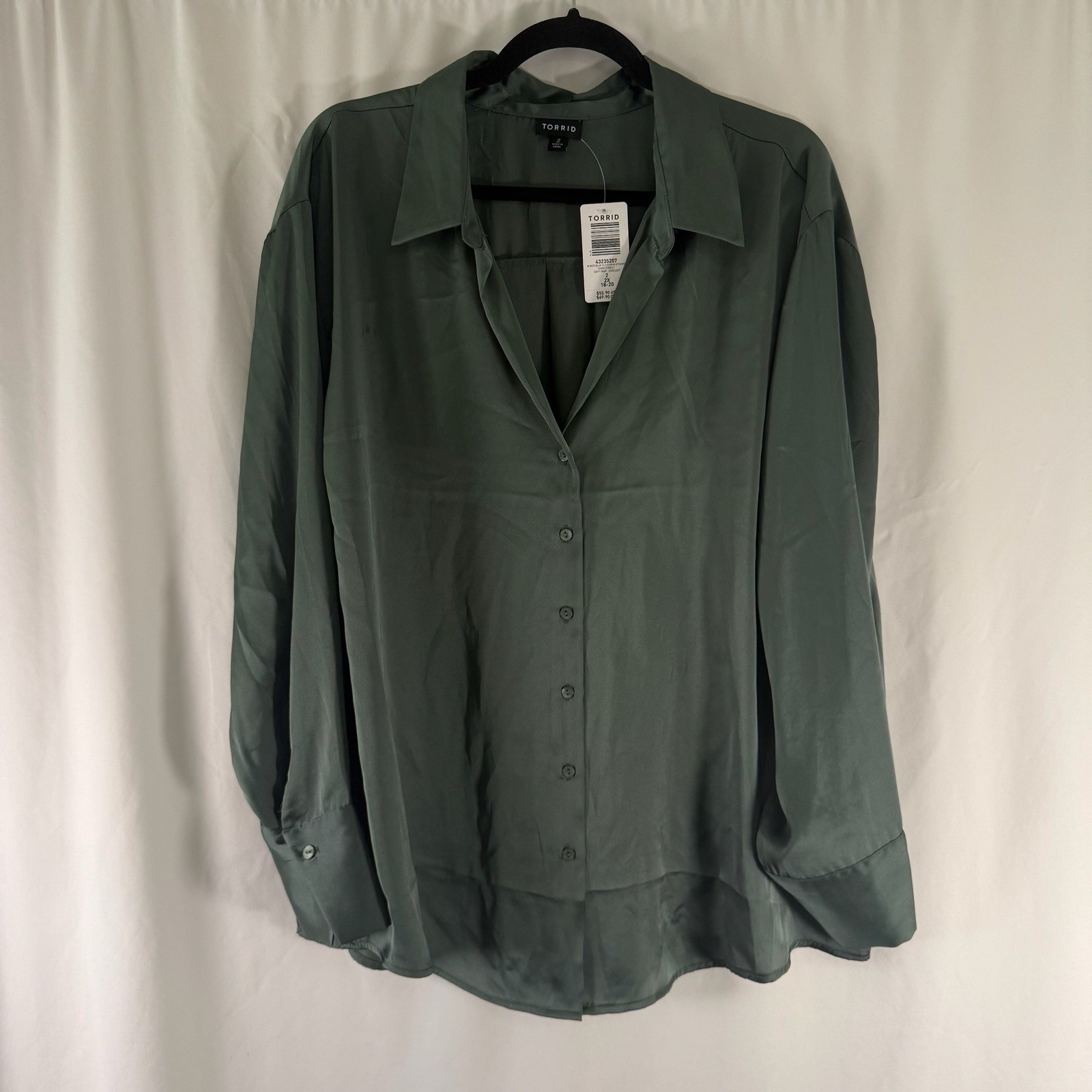 New Torrid Blouse Women\'s 2X 18-20 Forest Green Long Sleeve Collared Vneck 