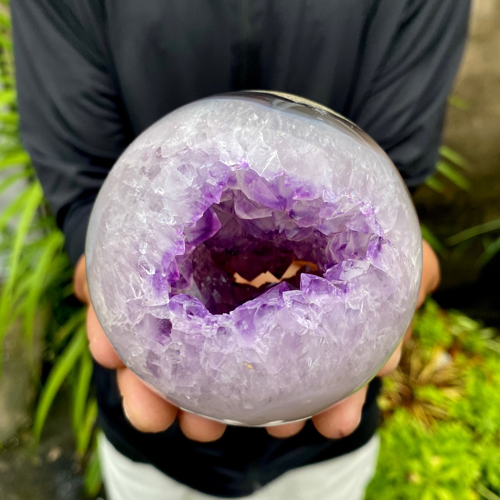 1.75LB Natural Agate Open Smile Sphere Amethyst Geode Healing Wealth Crystal Dec