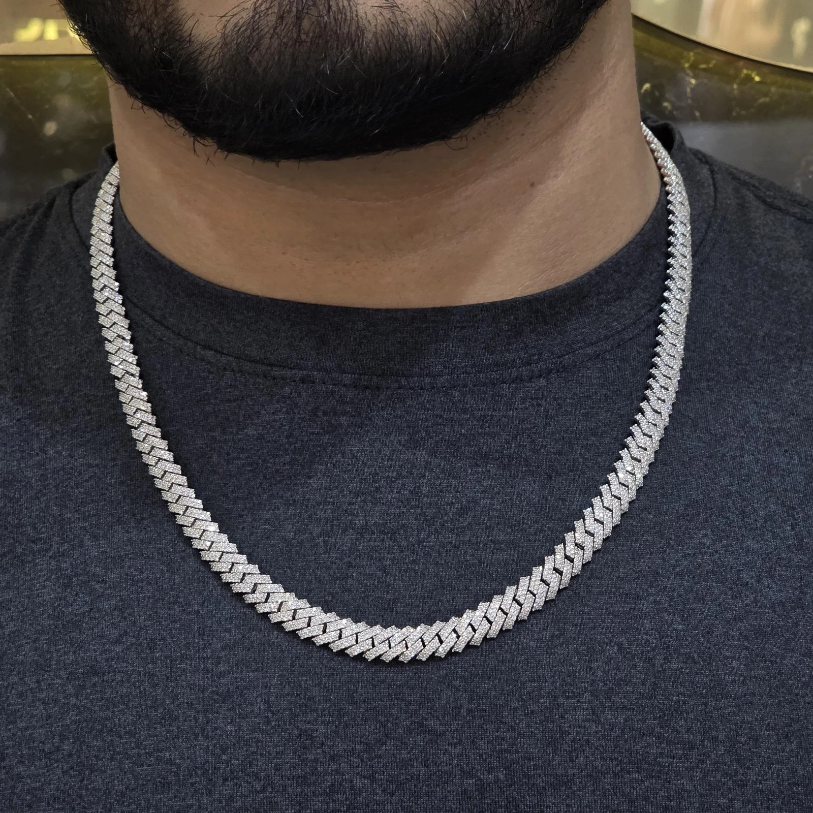 12.9CT Lab-Created Diamond Miami Cuban Link Chain 14K White Gold Plated 22\