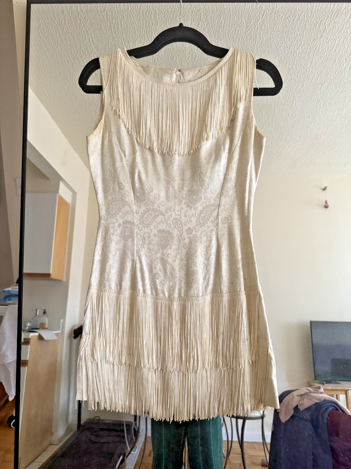Authentic Vintage 1960s, Silk mini dress, 1920\'s revival, Ivory, XS, Handmade Authentic Vintage 1960s, Silk mini dress, 1920\'s revival, Ivory, XS, Handmade