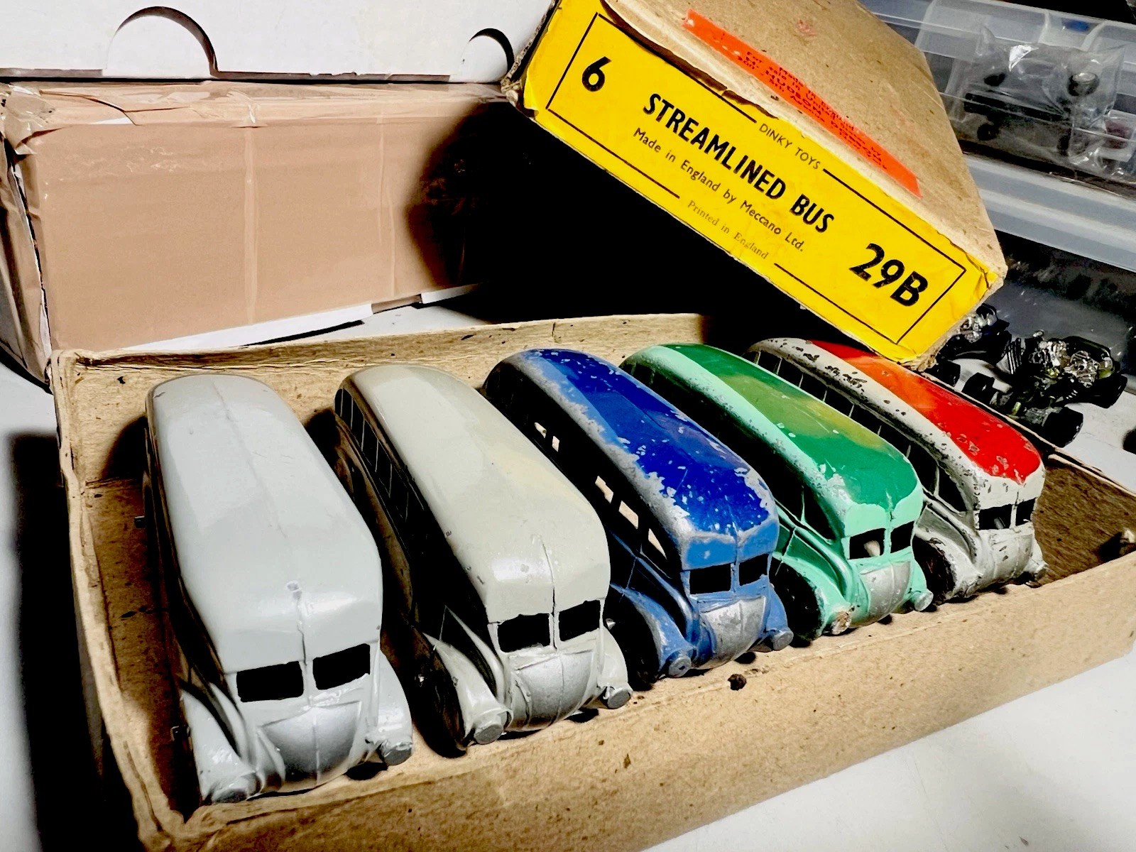 29B Streamlined Bus Dinky Meccano England Pre-War Window Box Of 5 streamline