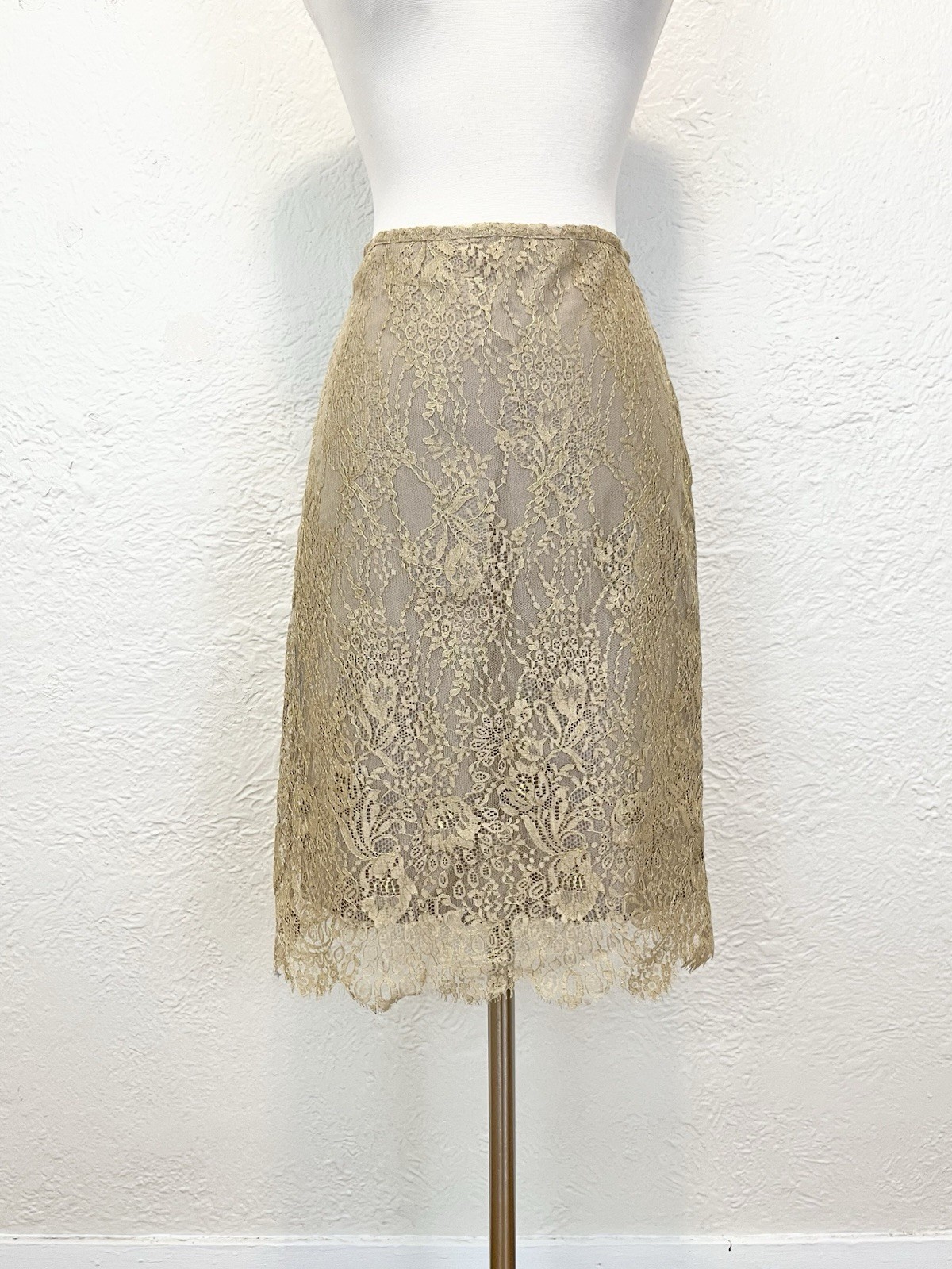 Vintage Y2K 90s Skirt Gold Lace Overlay Romantic Whimsigoth Fairy Victorian 4