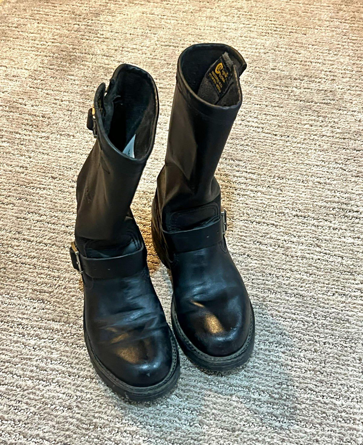 Vintage Chippewa black leather motorcycle boots, women’s US size 6M. Handcrafted