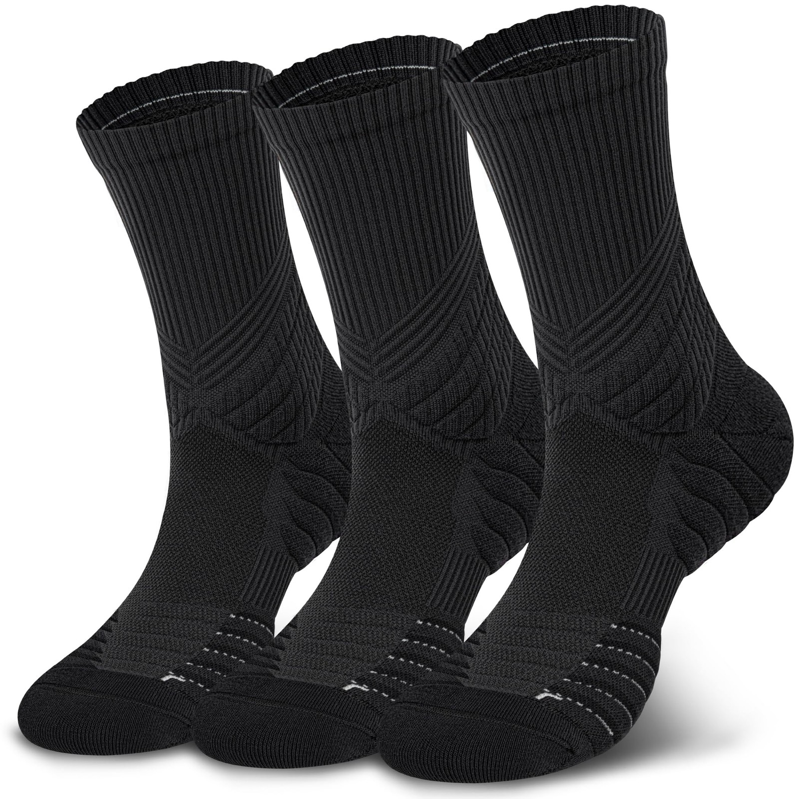 Hylaea Compression Running Socks for Men, Coolmax Large, Black 3 Pairs