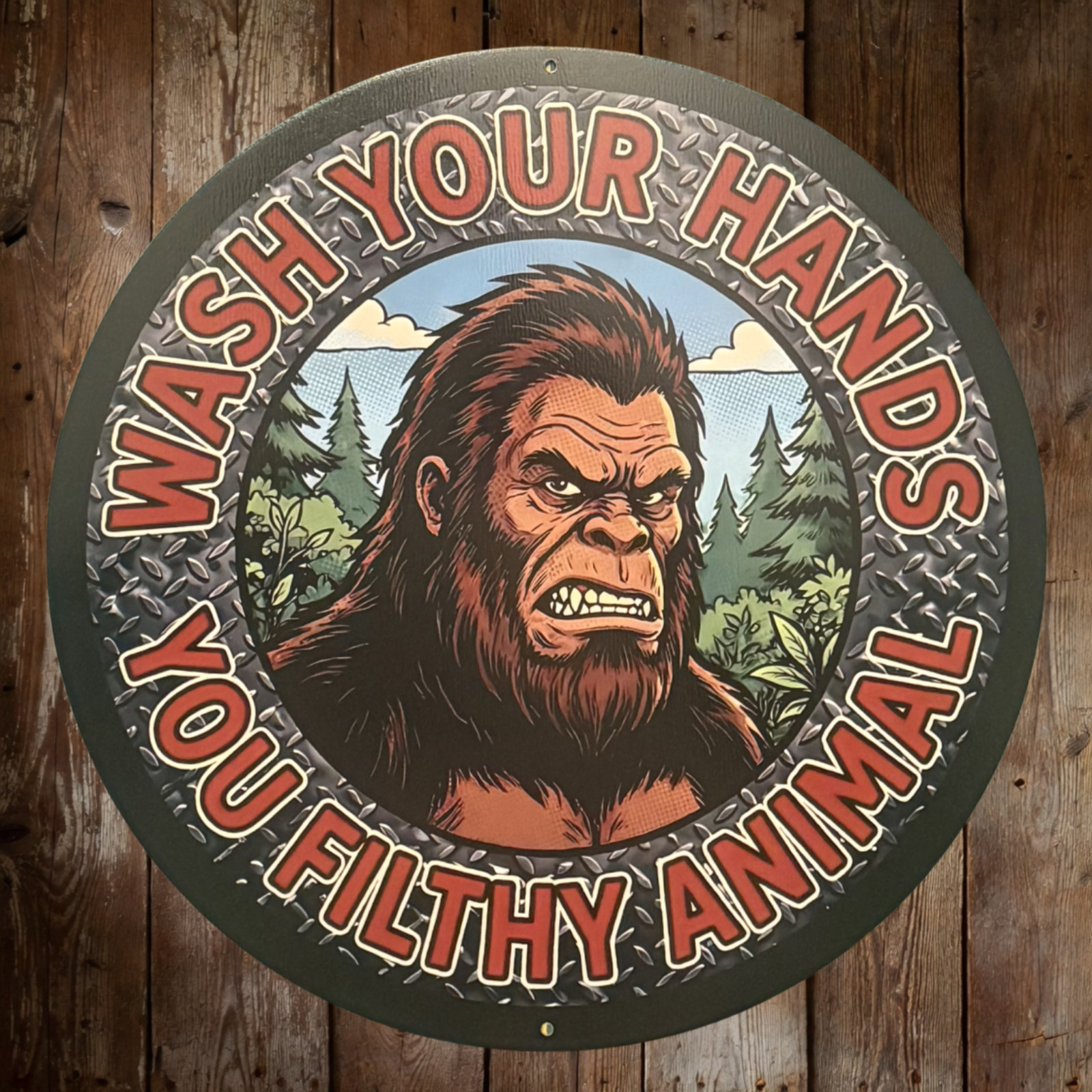 Funny Bathroom Sign Funny BIGFOOT Sign Metal \'Wash Your Hands\' Men\'s Room Sign