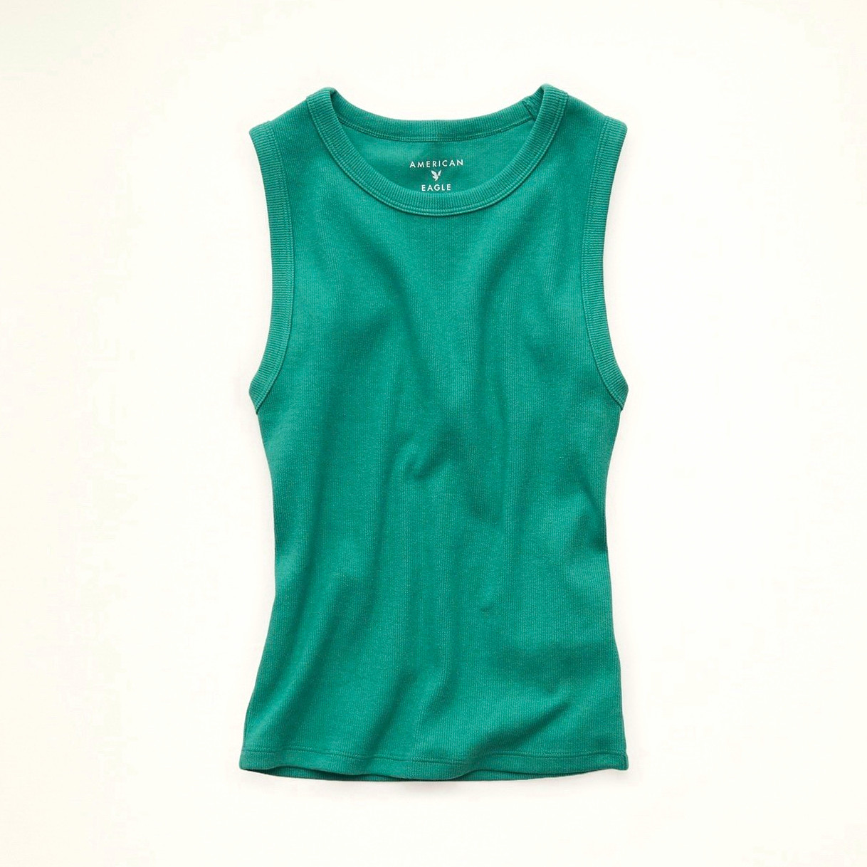 American Eagle Women\'s Green Ribbed Knit Cotton Tank Top, Round Neck Size S American Eagle Women\'s Green Ribbed Knit Cotton Tank Top, Round Neck Size S