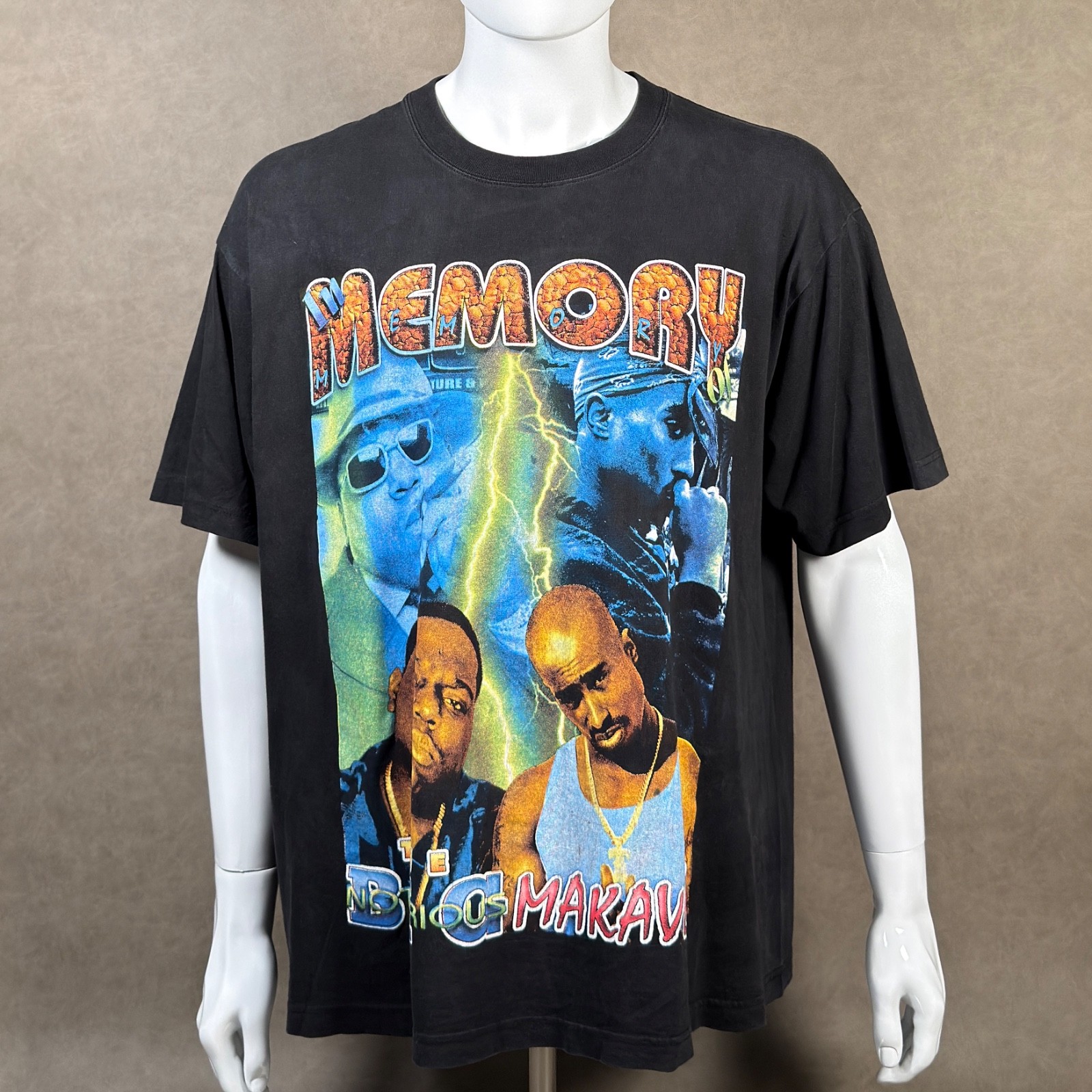 Vintage 90\'s Tupac Biggie Memorial CH Gold Series Rap T Shirt XL Hip Hop