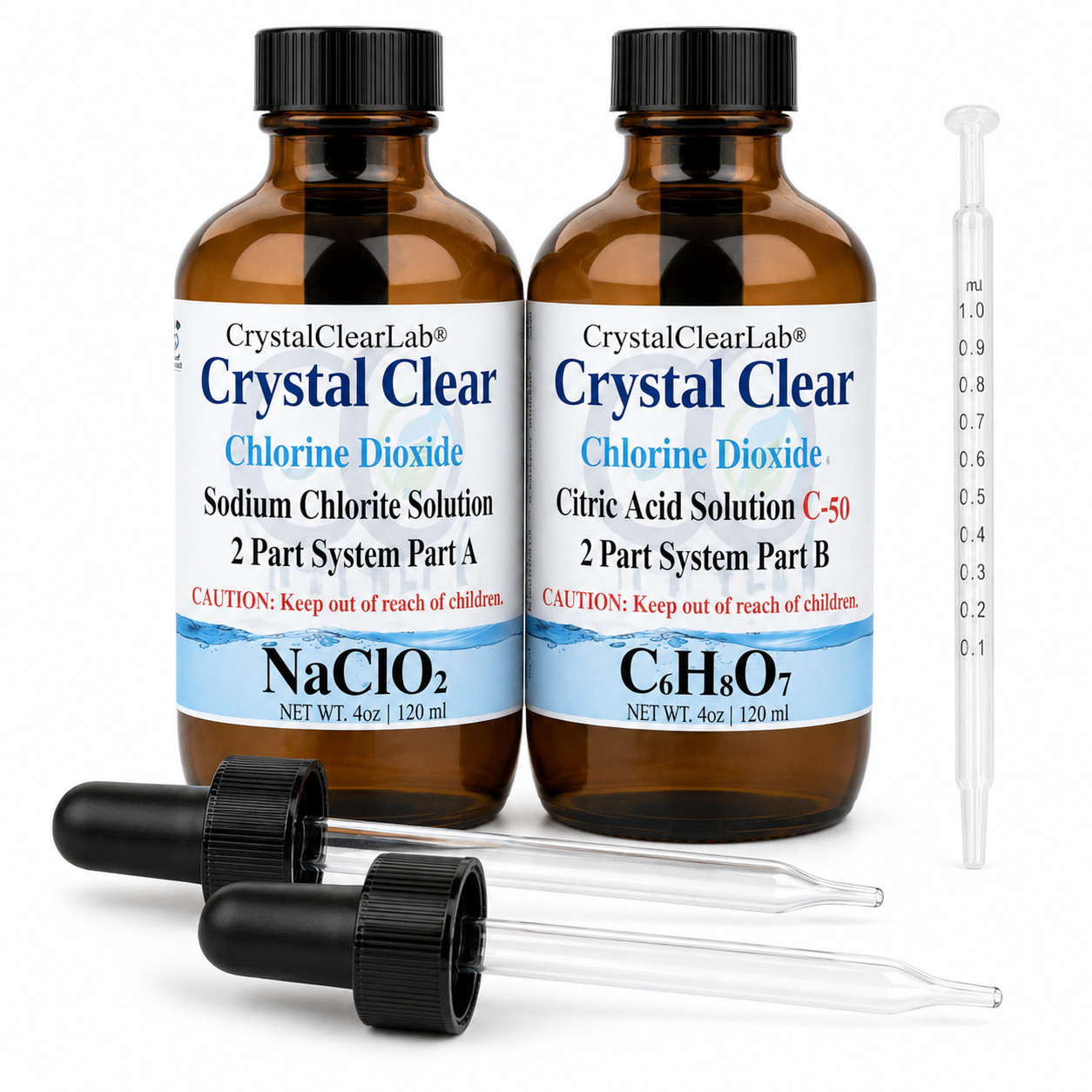 CDS Water Purification Solution Micro Dropper Glass Bottle Set 8 oz USA