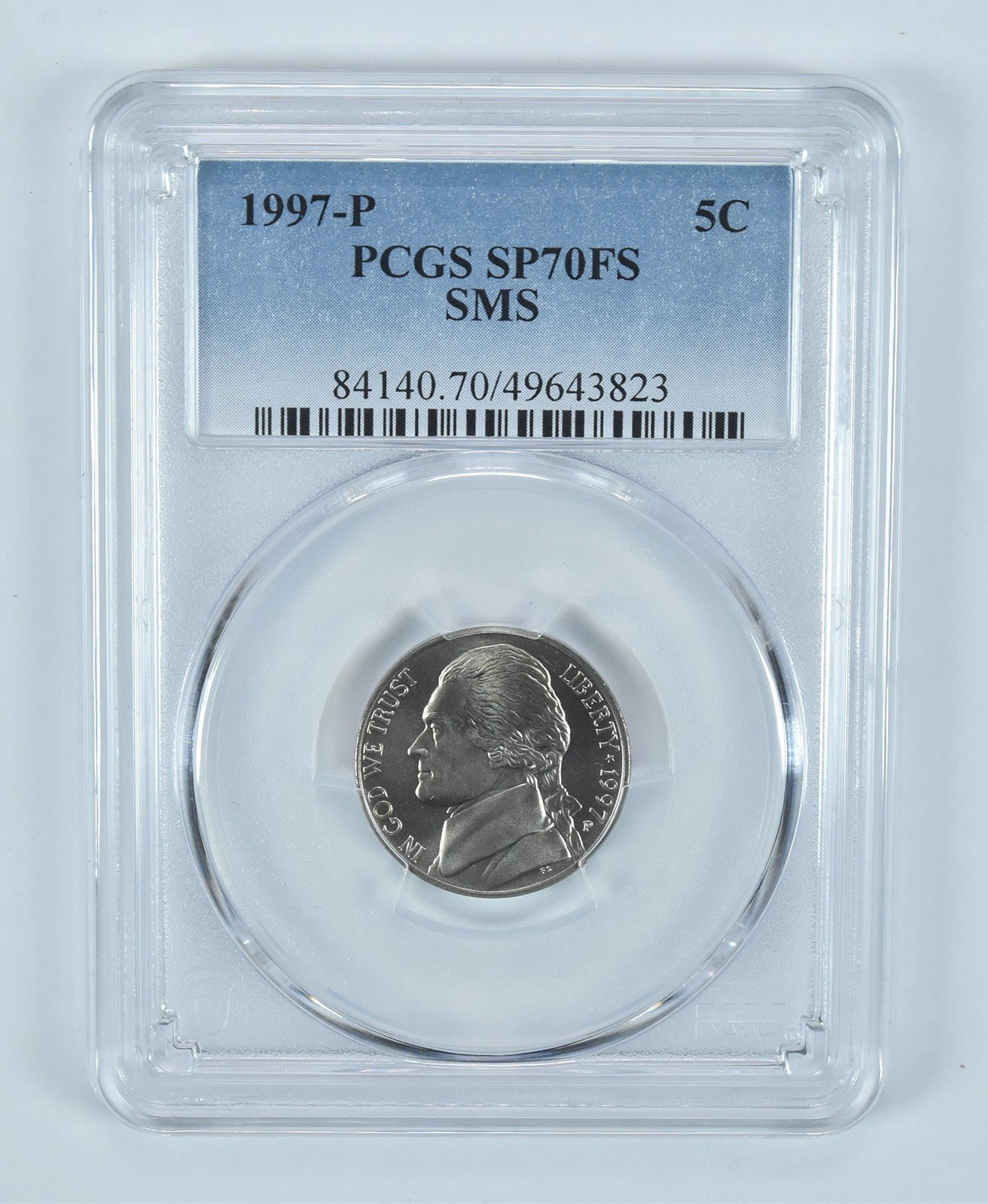 1997-P Jefferson Nickel SMS SP70 FS PCGS Blue Label