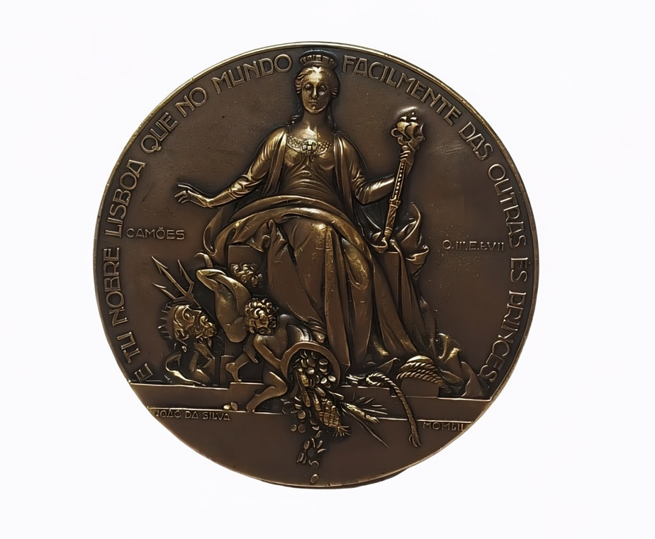 Antique 1952 Bronze Medal Roman God of the Sea Tower by João da Silva Mythology