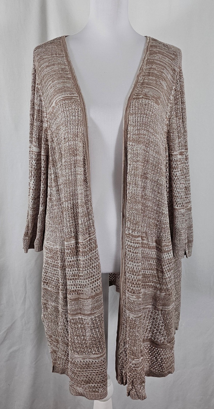 Catherines Womens Open Sheer Caridgan Tan White Thin Rayon 3X