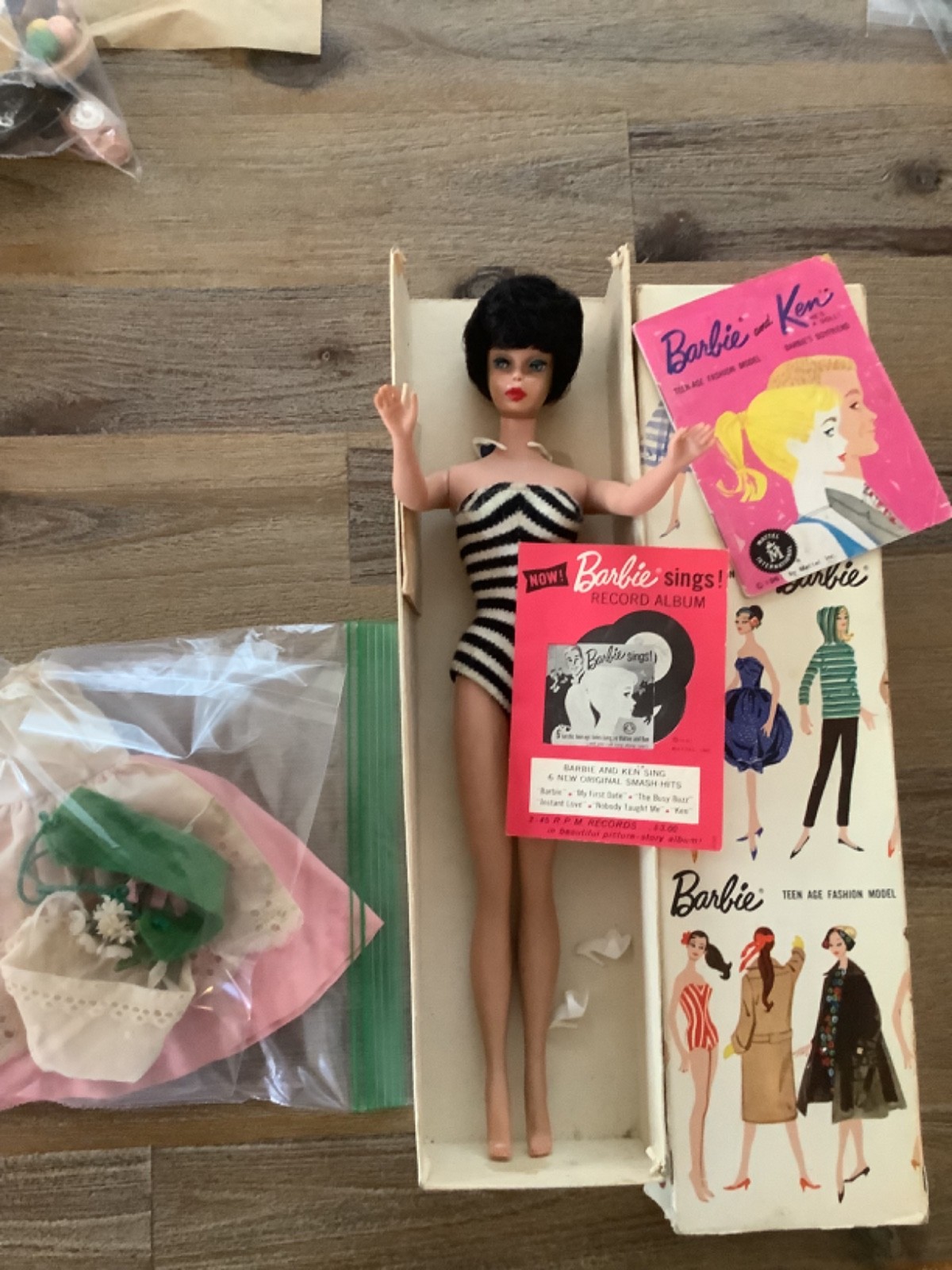 Vintage 1961 Brunette Bubblecut Barbie Doll Zebra Suit Switzerland 0822 Lot Stam