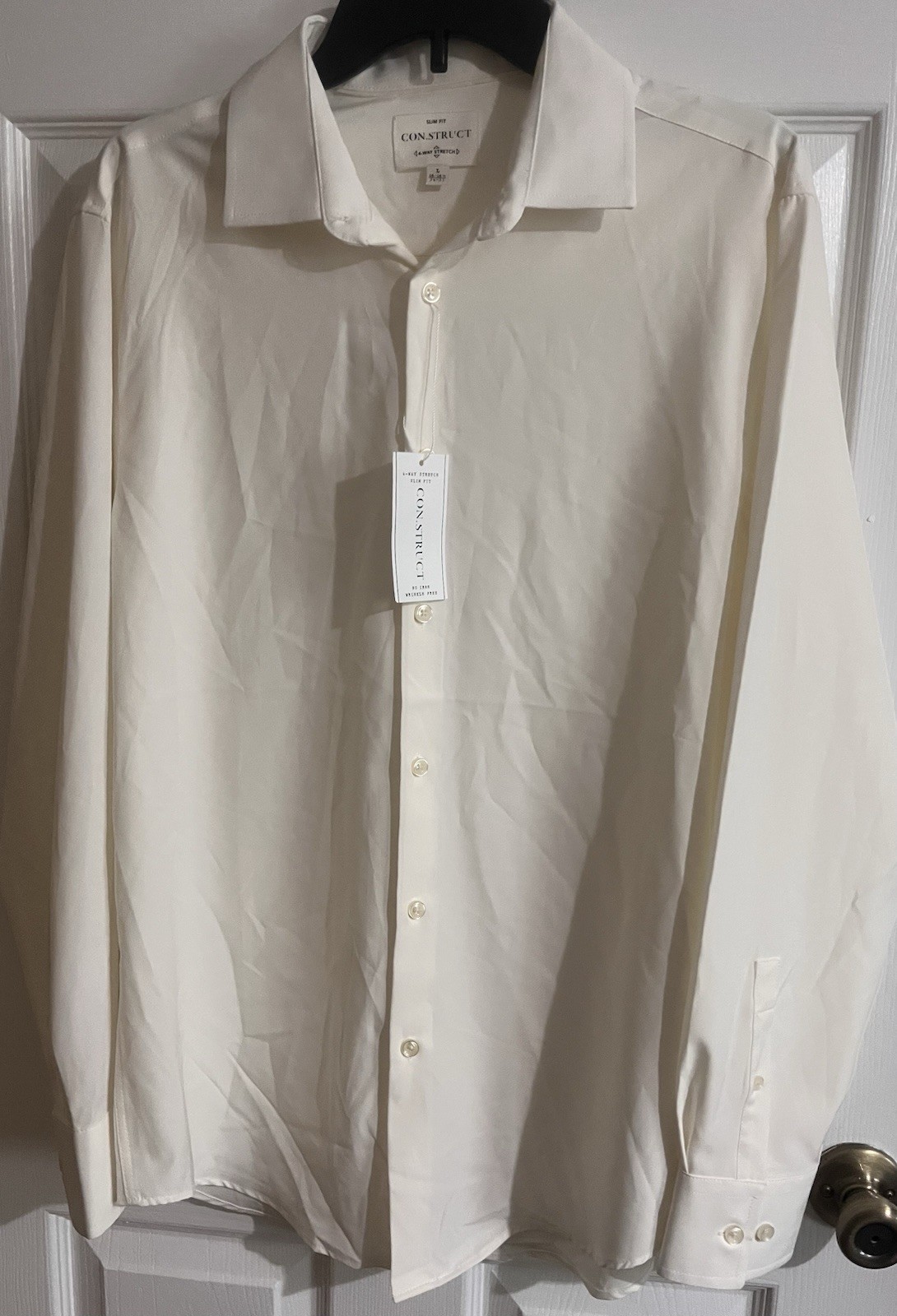 Con.Struct Men\'s Ivory Slim Fit Dress Shirt Sz Large 16-16.5/34-35 NWT RT$80