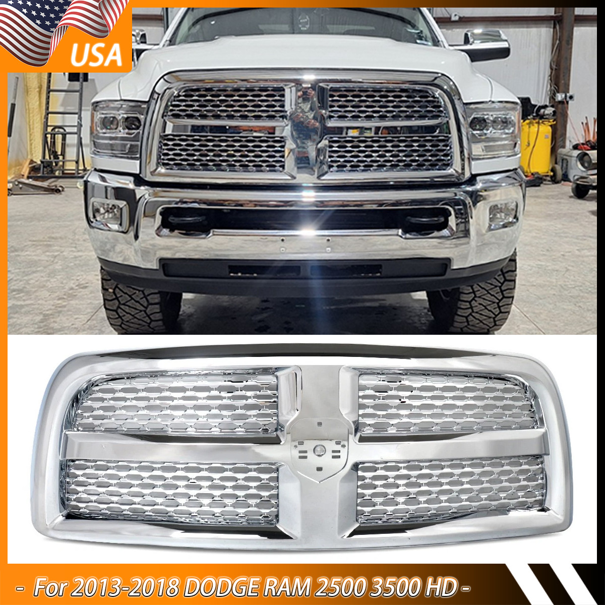 Chrome Front Bumper Upper Grille Assembly For 2013-2018 DODGE RAM 2500 3500 HD