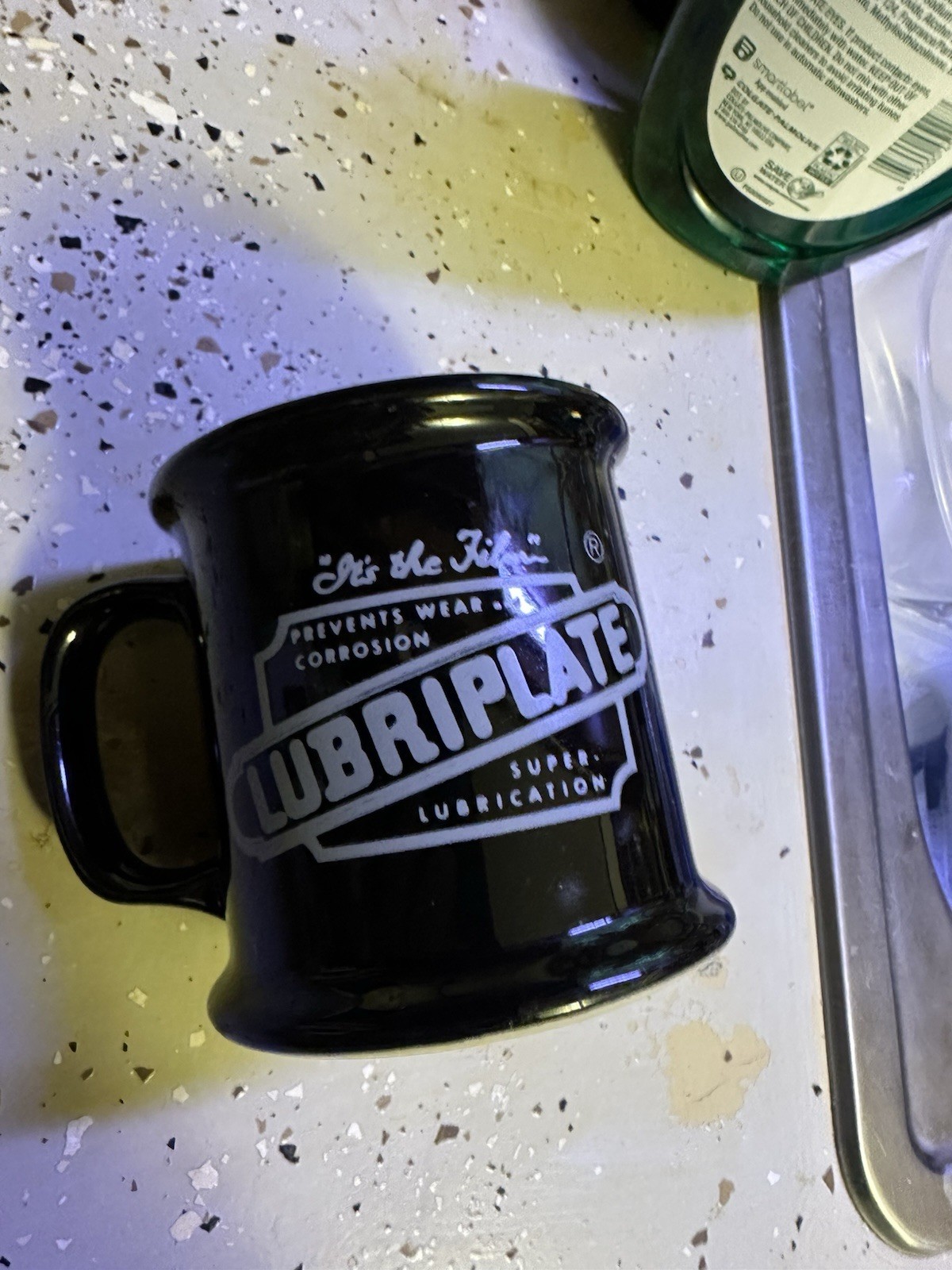 Vintage Lubriplate Black Coffee Mug – Industrial Advertising – Heavy Ceramic Cup