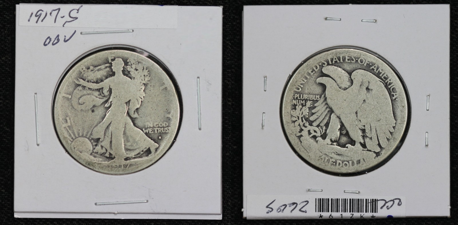 1917-S Walking Liberty Half Dollar Obverse Mint Mark 61ZK