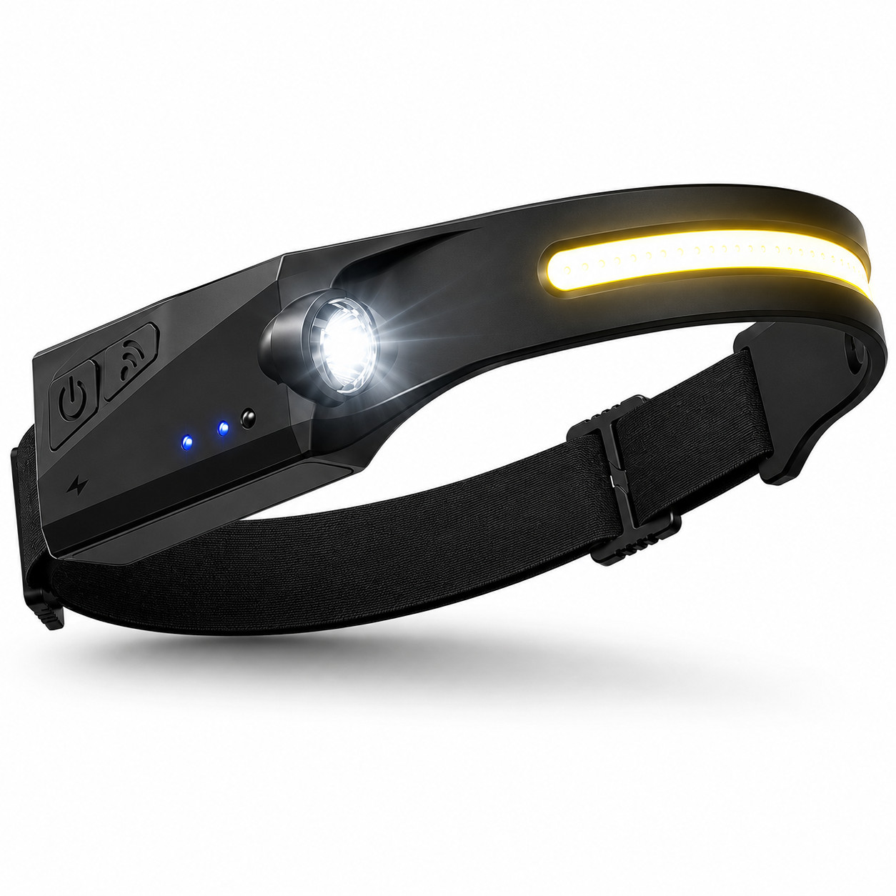 Linterna frontal LED COB recargable por USB, haz de luz amplio, sensor de movimi