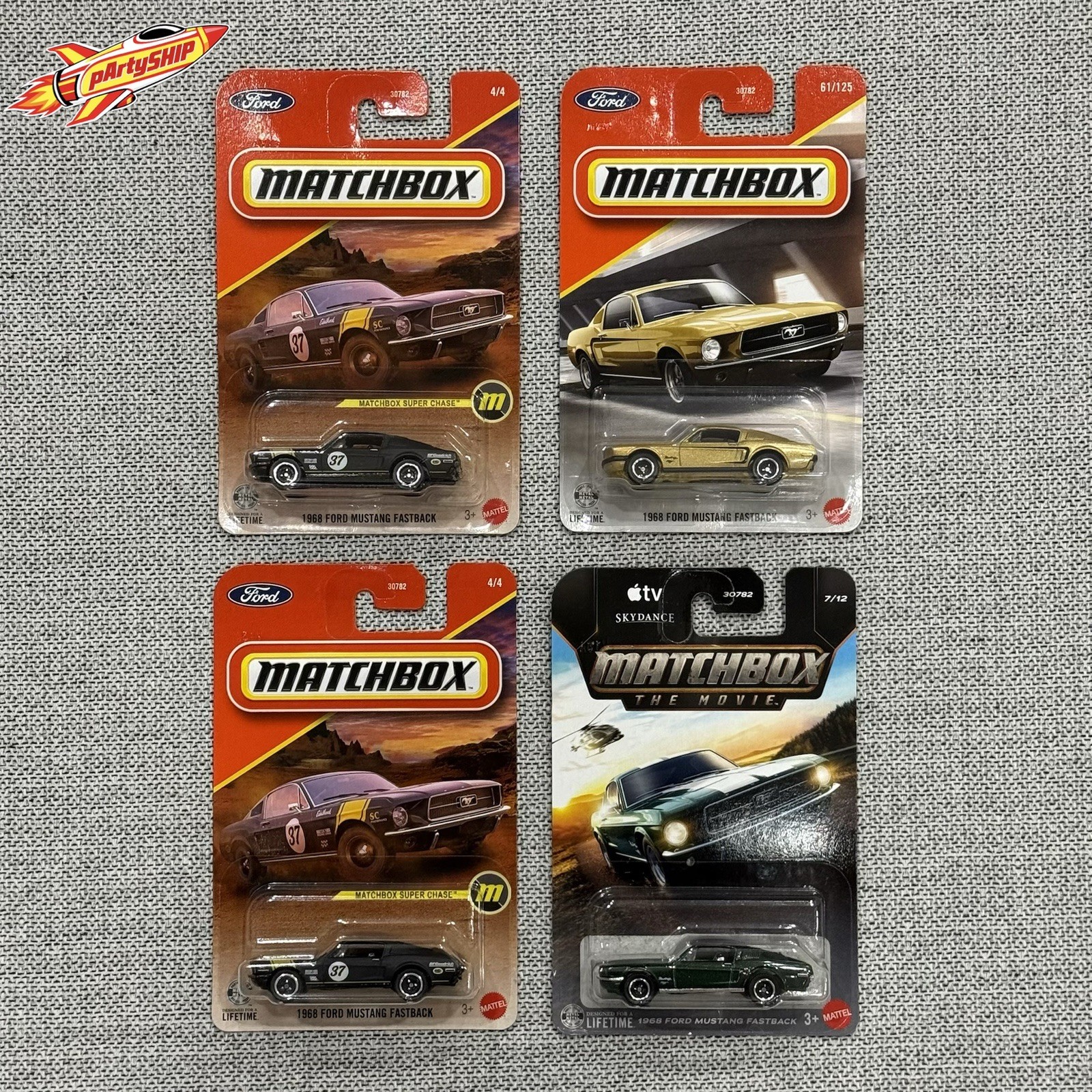 Matchbox 1968 Ford Mustang Fastback Lot of 4 1:64, 2 x Super Chase, Gold, Green Matchbox 1968 Ford Mustang Fastback Lot of 4 1:64, 2 x Super Chase, Gold, Green