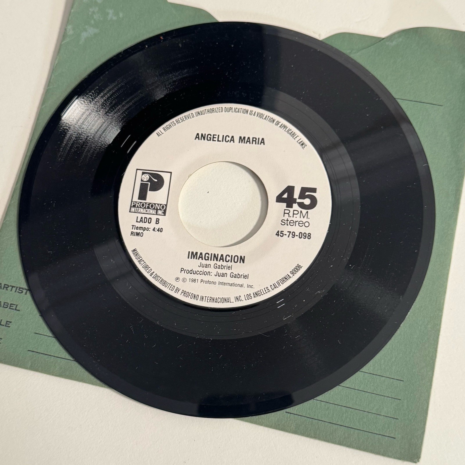 Angelica Maria Imaginacion Adios Cariño 45 RPM Profono 1981 Latin Pop Vinyl